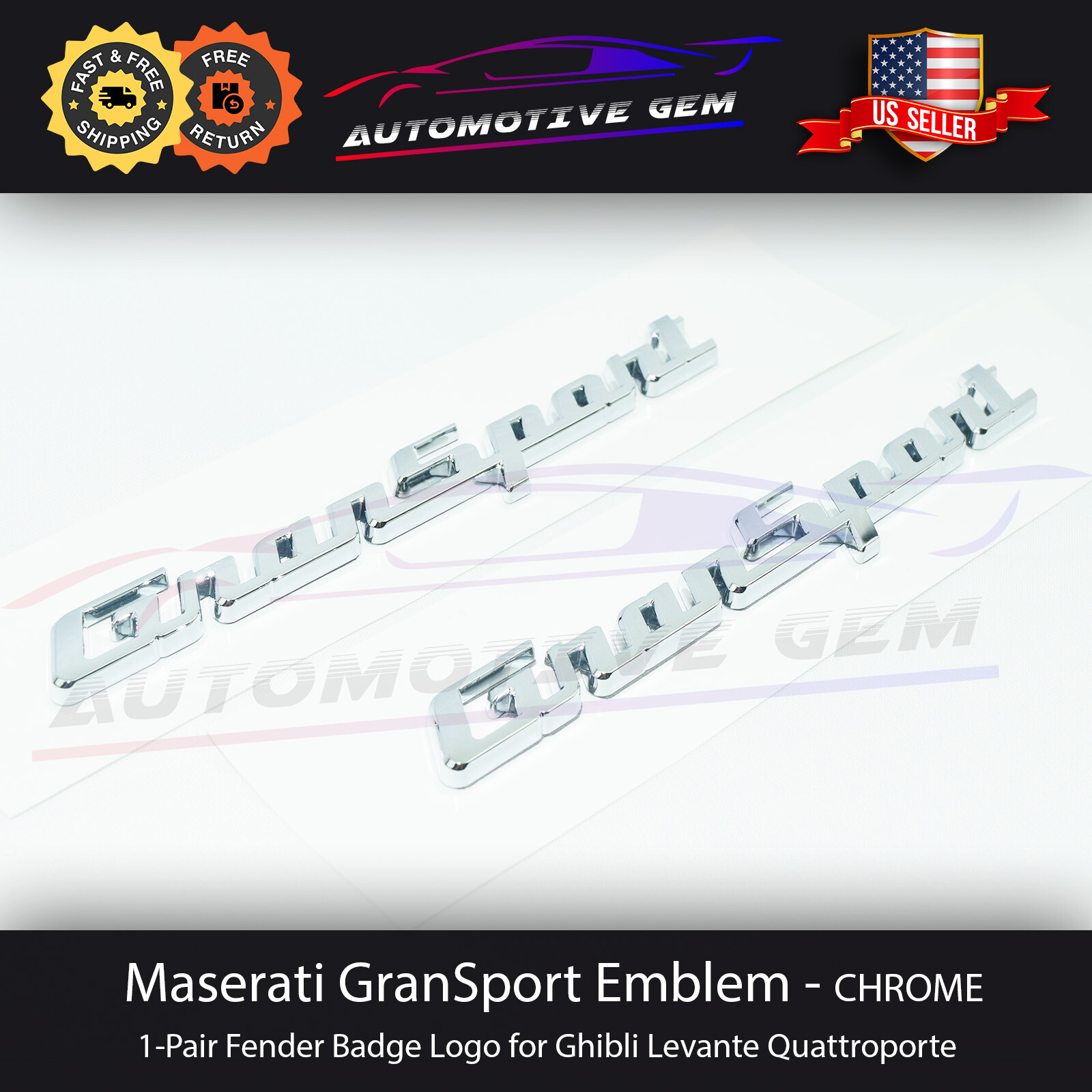 Maserati GranSport Emblem Chrome Fender Letter Badge Logo OEM Quattroporte Maserati GranSport Emblem Chrome Fender Letter Badge Logo OEM Quattroporte
