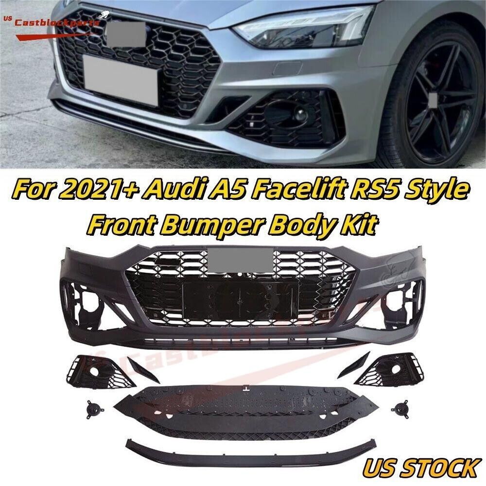 New RS5 Style For 2021 2022 2023 Audi A5 Facelift Front Bumper Body Kit +Grille
