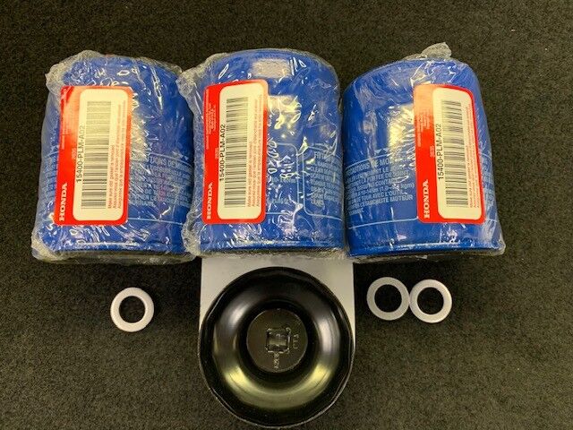 3 GENUINE HONDA OIL FILTERS WITH 1 WRENCH AND DRAIN PLUG GASKETS 15400-PLM-A02