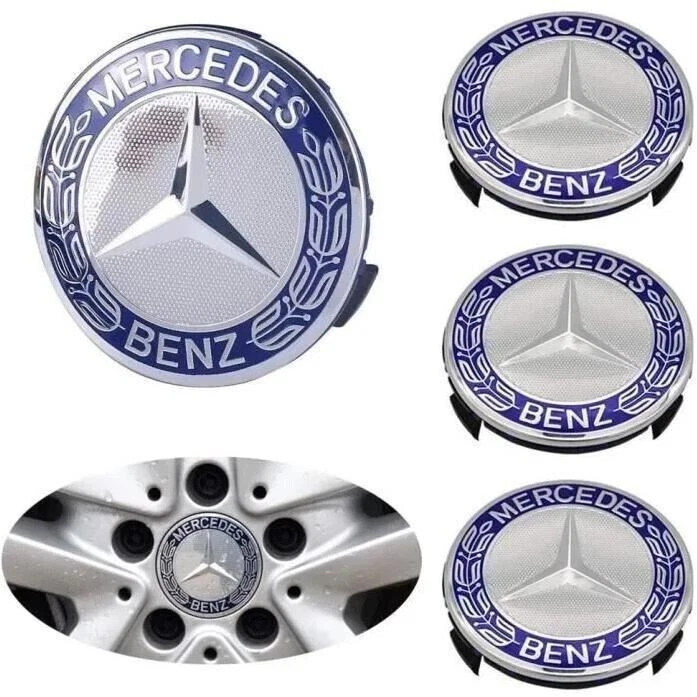 4PCS Fits Mercedes Benz Wheel Center Caps Emblem Blue Rim Hub Cover Badges 75mm✅