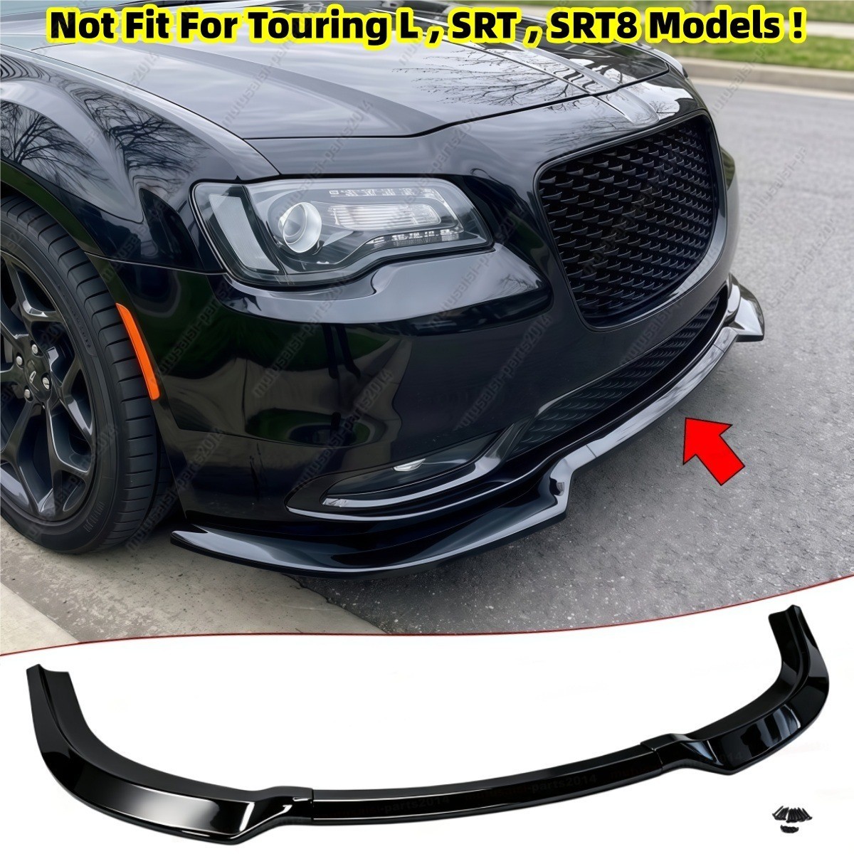 Gloss Blk Front Lip Splitter Fit For Chrysler 300 2015-2023 C/S/Limited/Touring
