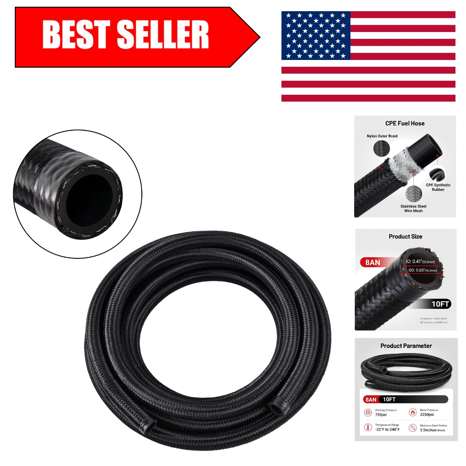 Durable 10FT 8AN Nylon Braided Fuel Hose for Reliable Performance Under Pressure
