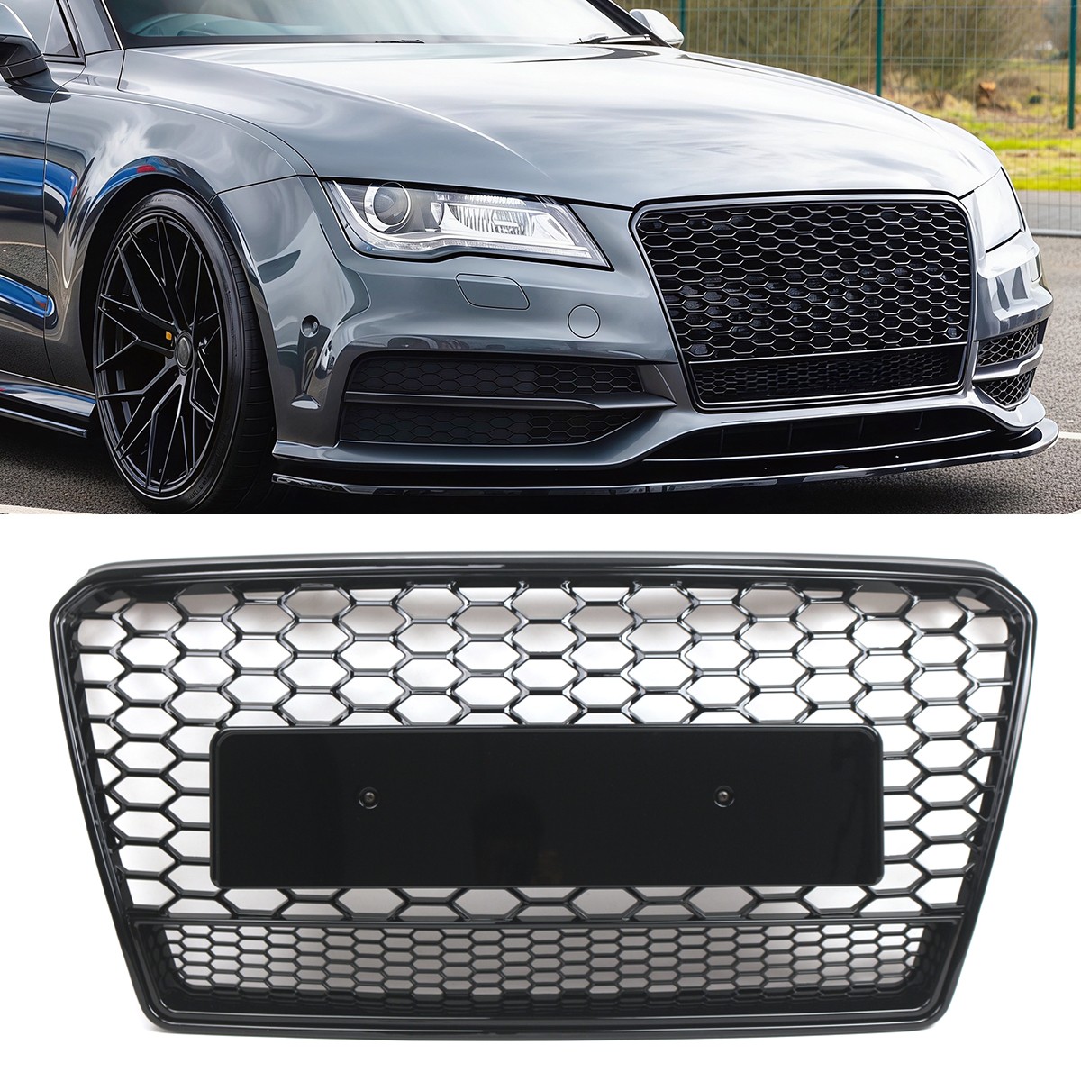 For Audi A7 S7 RS7 Style 2012-2015 Front Honeycomb Mesh Grill Grille Gloss Black