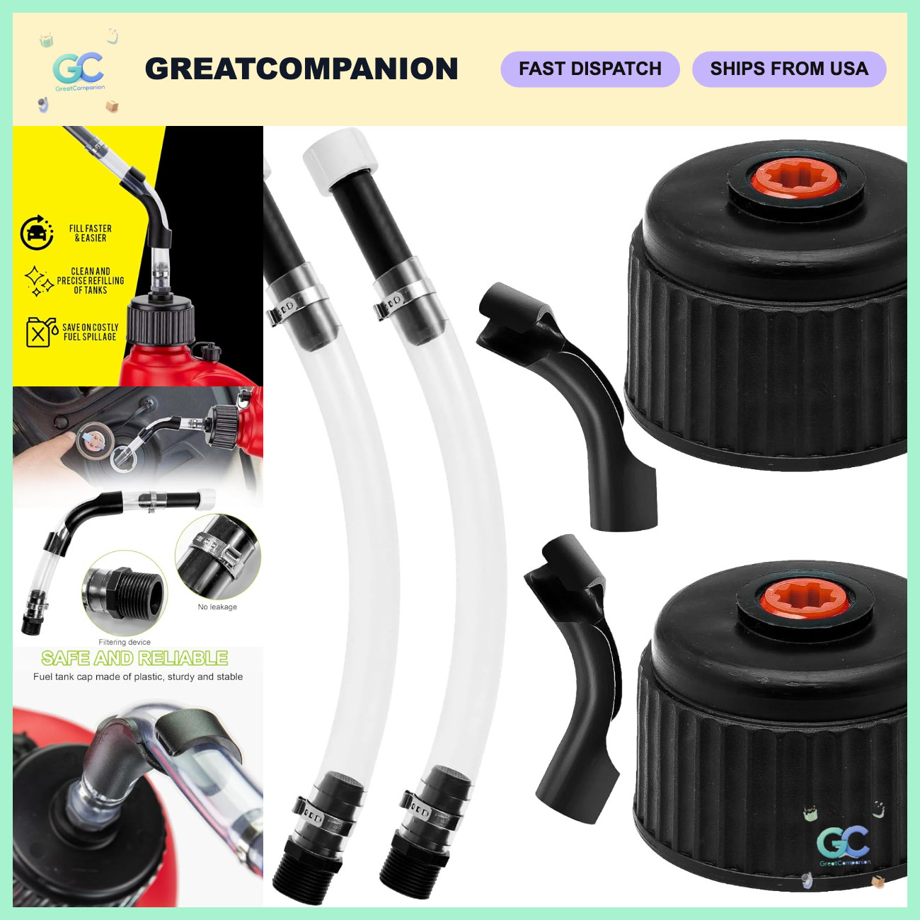 6 Pack Fuel Filler Jug Hose Replacement Caps for 5 Gallon Gas Can & Racing Fuels