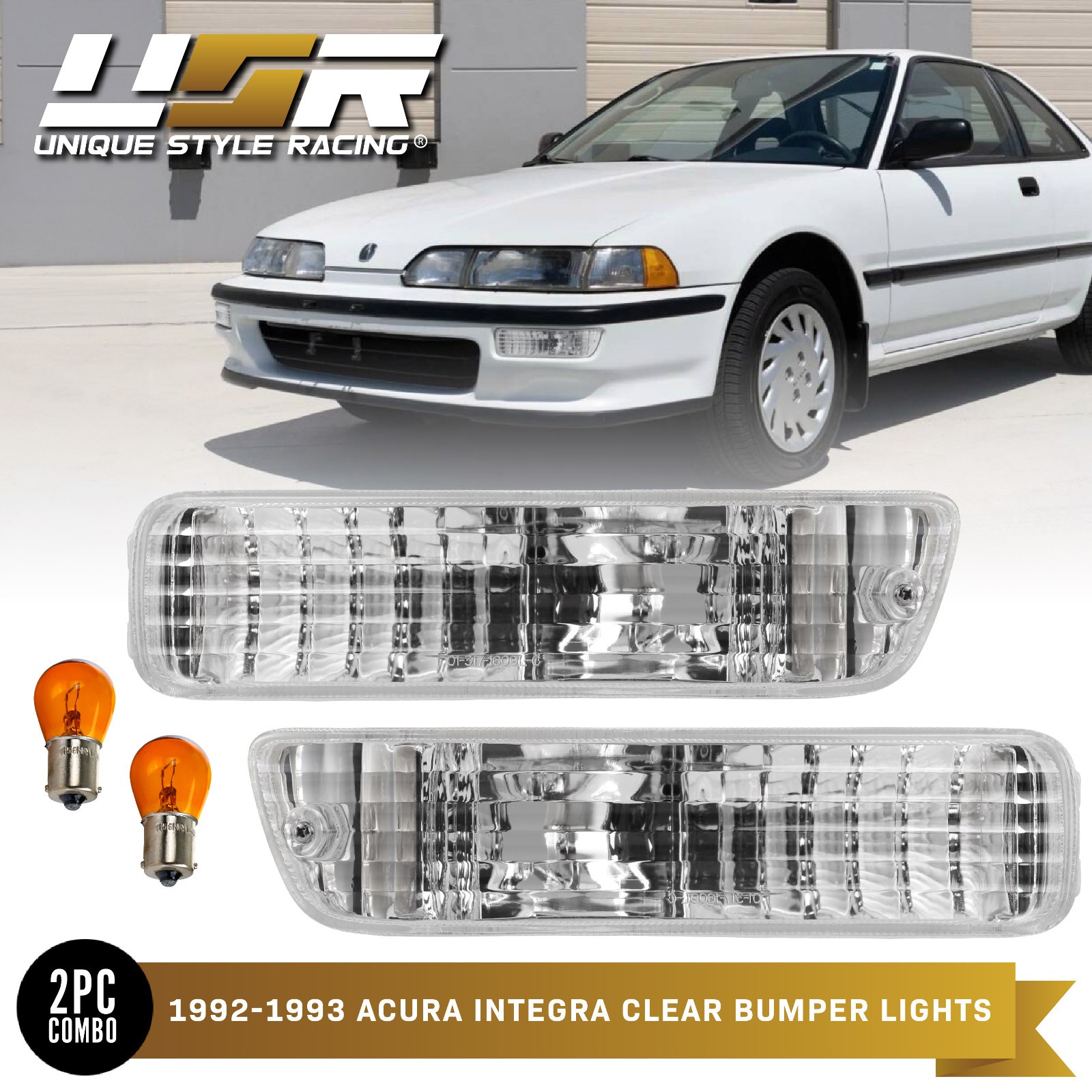 DEPO Front Clear Bumper Signal Lights for 92-93 Acura Integra RS / GS / LS / GSR DEPO Front Clear Bumper Signal Lights for 92-93 Acura Integra RS / GS / LS / GSR