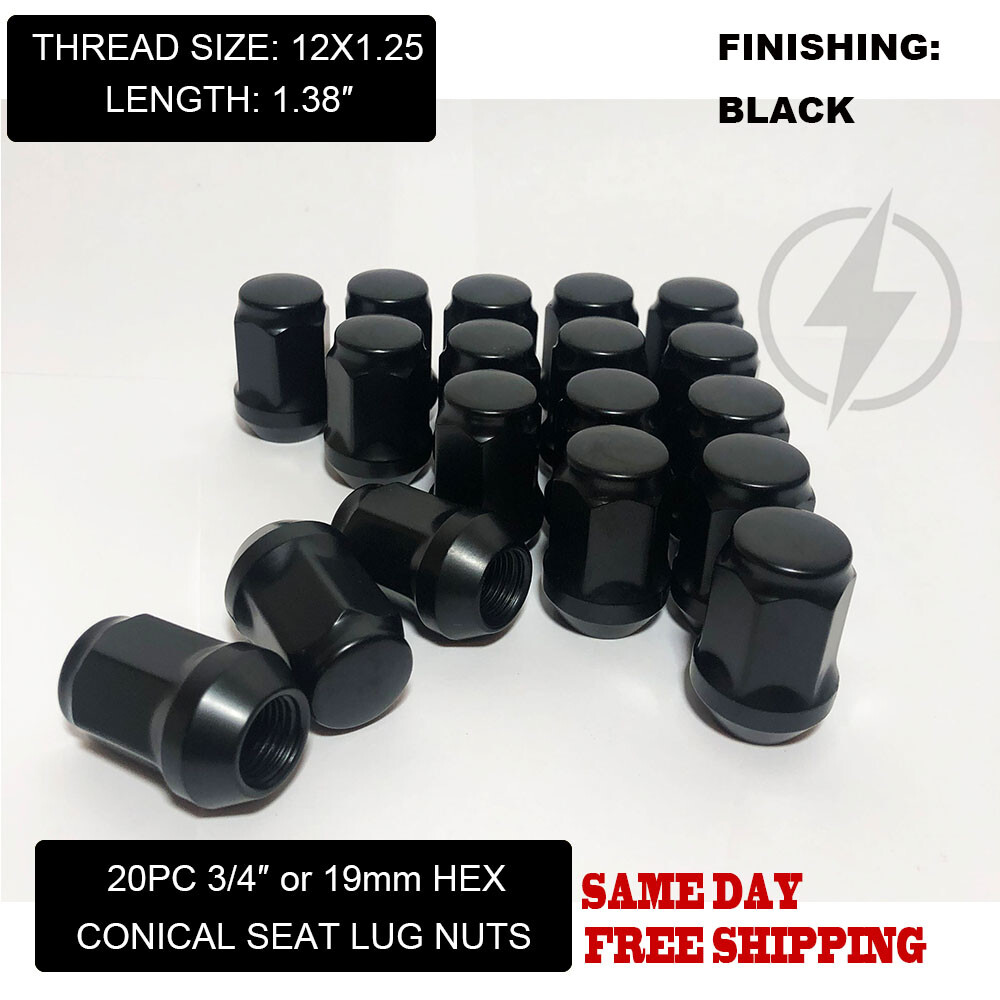 FIT SUZUK KIZASHI GRAND VITARA XL-7 ACORN LUG NUT CONE SEAT 12x1.25 BLACK 20PC