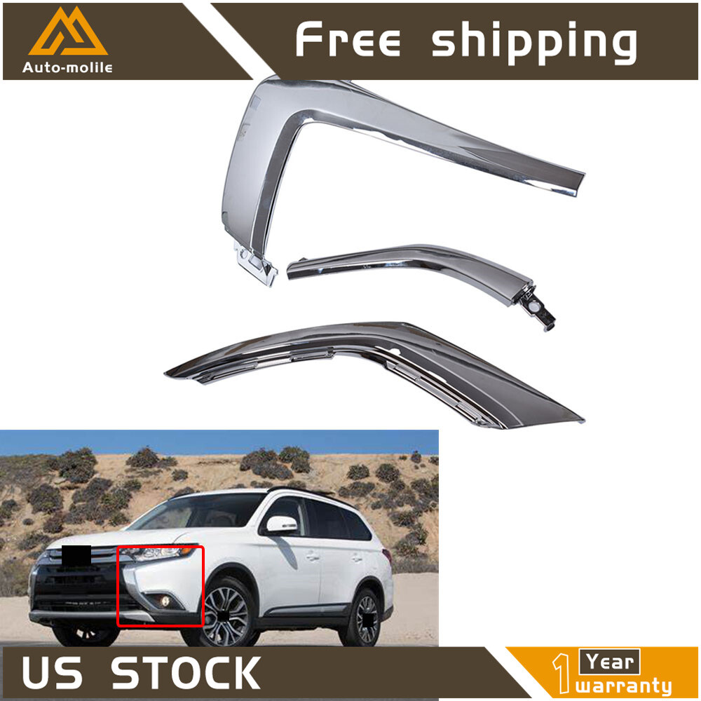 3pcs Set Front Bumper LH Chrome Trim Molding For Mitsubishi Outlander 2016-2020