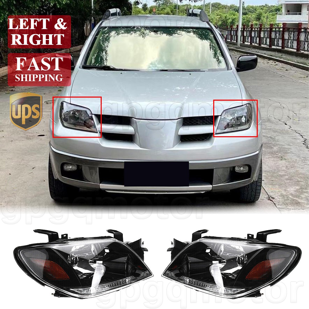 For Mitsubish Outlander 2003-06 Pair Front Head Halogen Lamp Headlight W/O Bulb