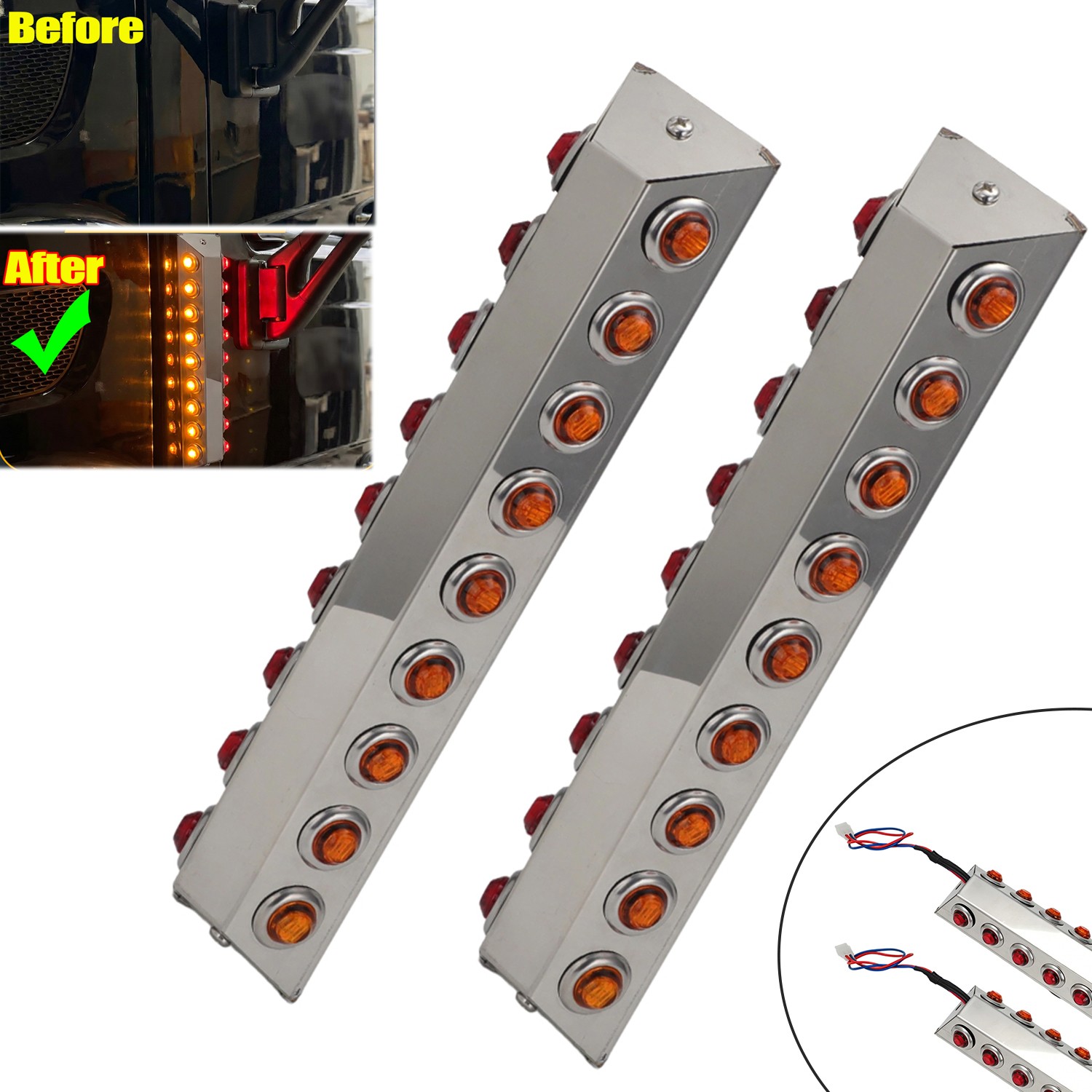 2pcs Universal Under Mirror Light Bars with 36 Button Light 3/4 inches Holes USA
