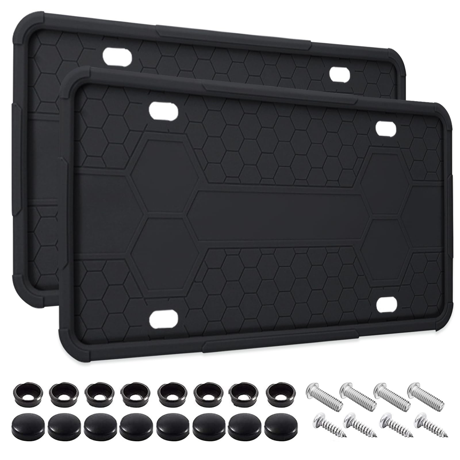 2 Pack Silicone License Plate Frames Black, Car Frame Holder, Black