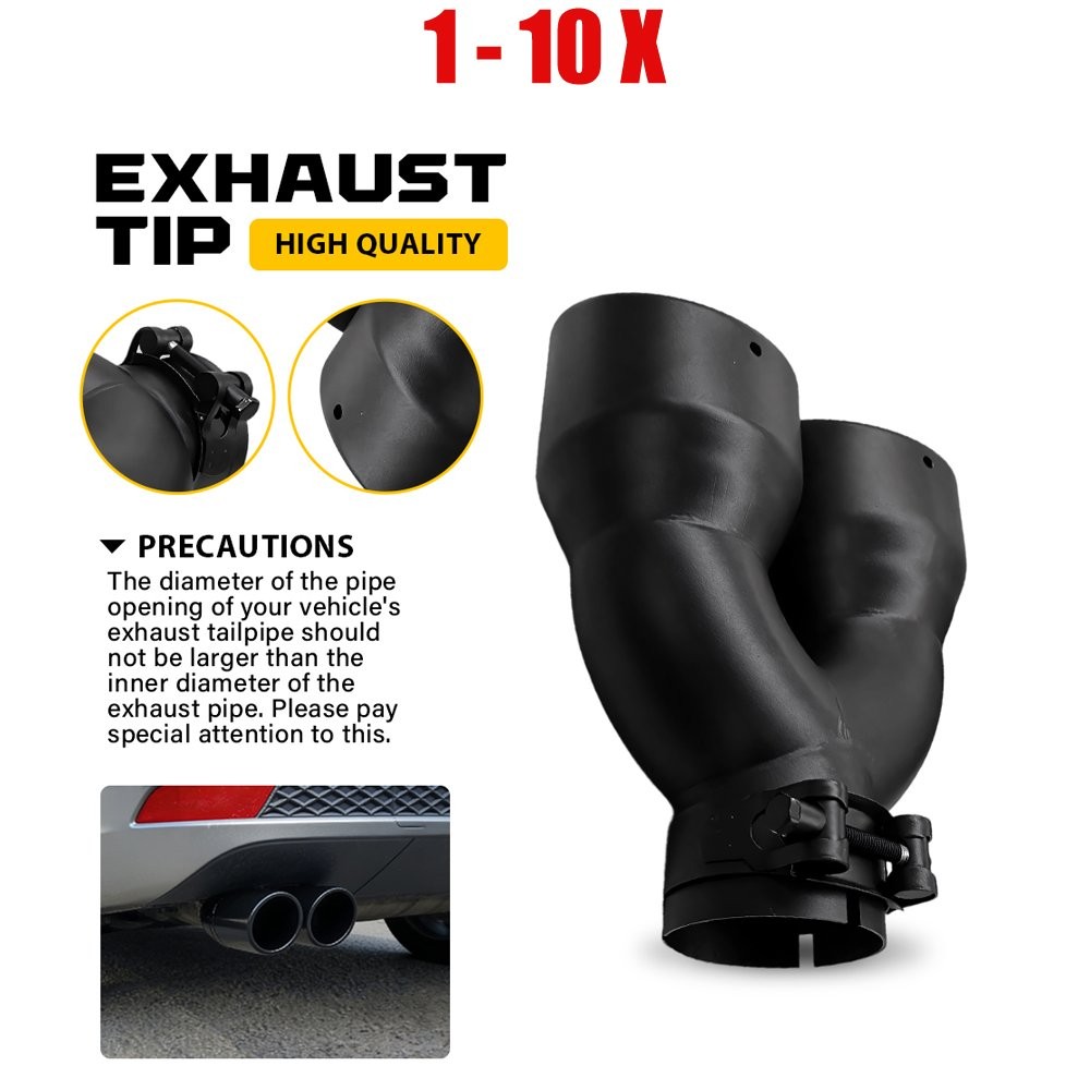 1-10x Dual Pipe Exhaust Tail Pipe Tip 2.5\'\' IN Clamp/Weld-on Black Muffler Tip A