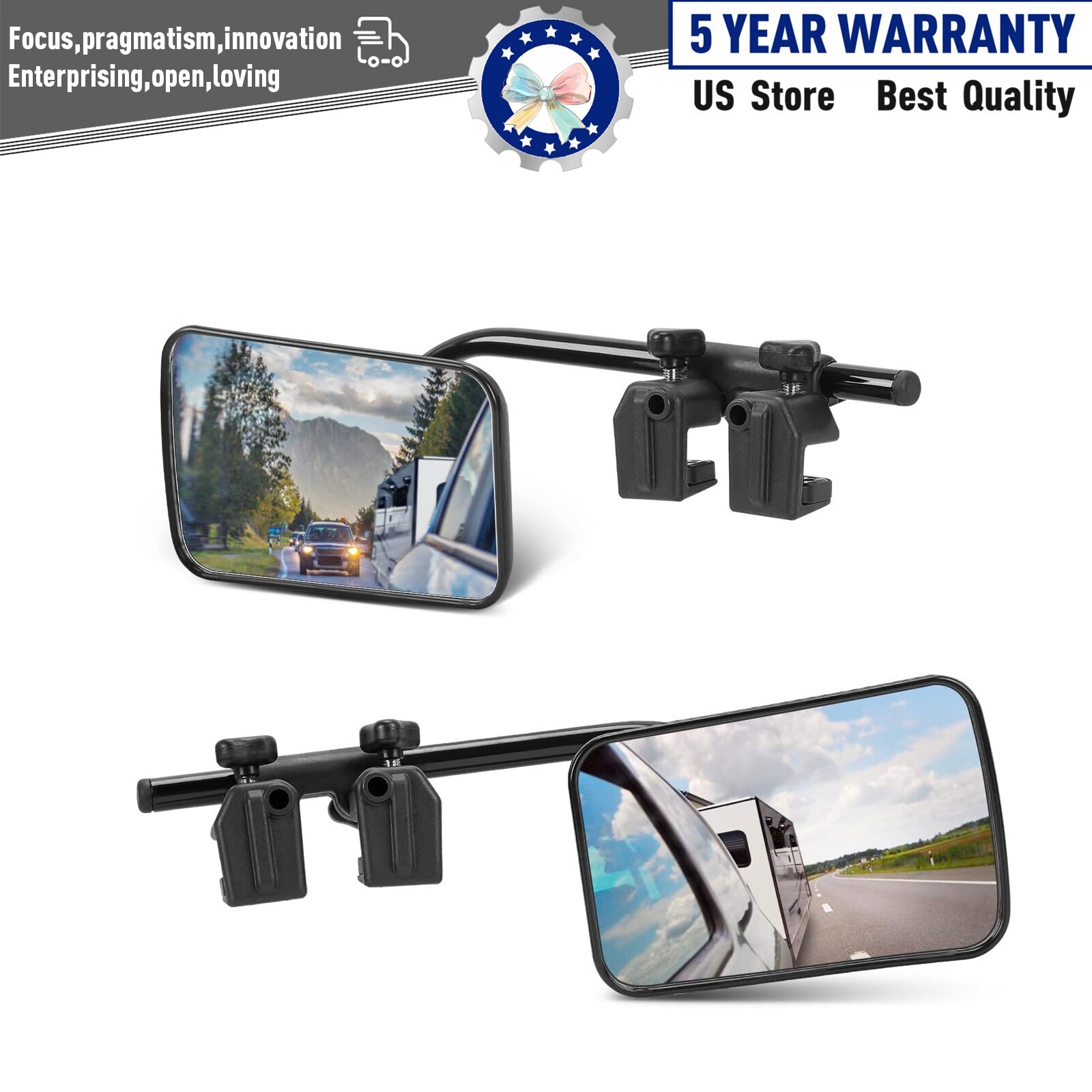 2pcs Universal Trailer Mirrors Clip on Towing Mirrors 360° For RV Truck Car