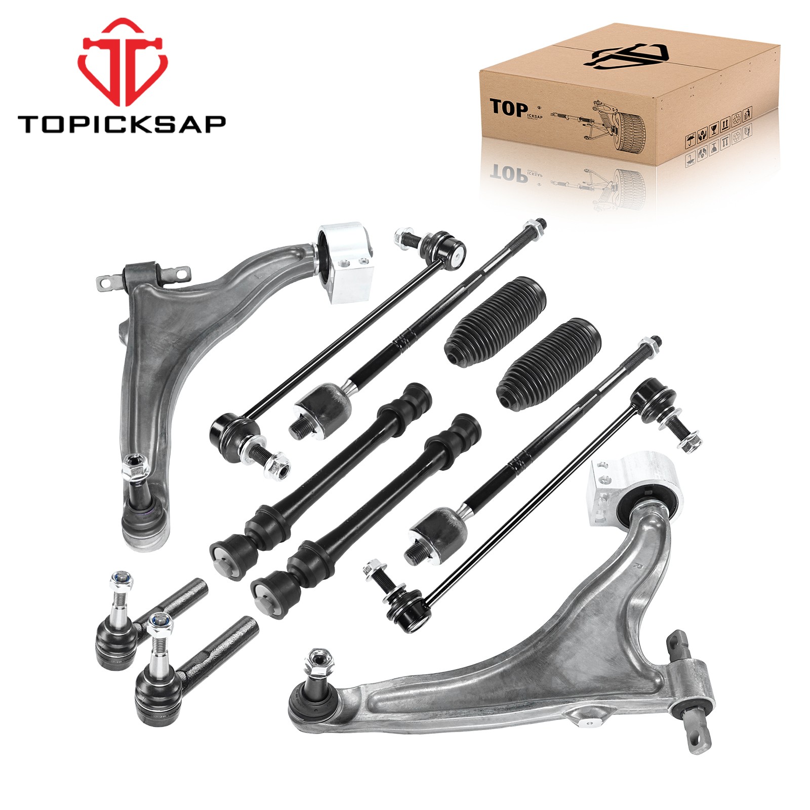 12Pc Front Lower Control Arms Sway Bars Tie Rods Kit for 2010-2016 Cadillac SRX