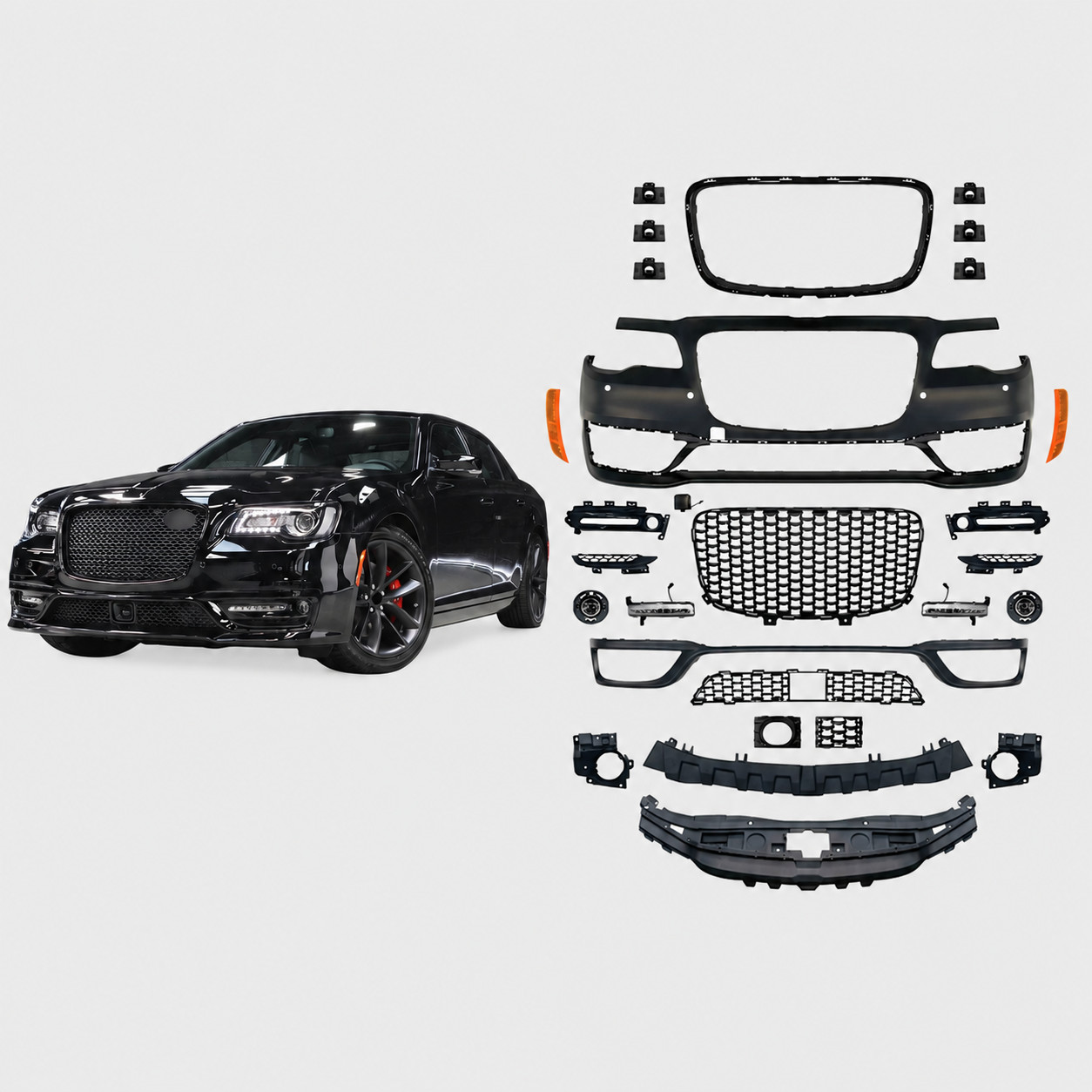 For 2012-2014 Chrysler 300C to 300S Style Front Bumper Kit w/ Fog Lights PDC