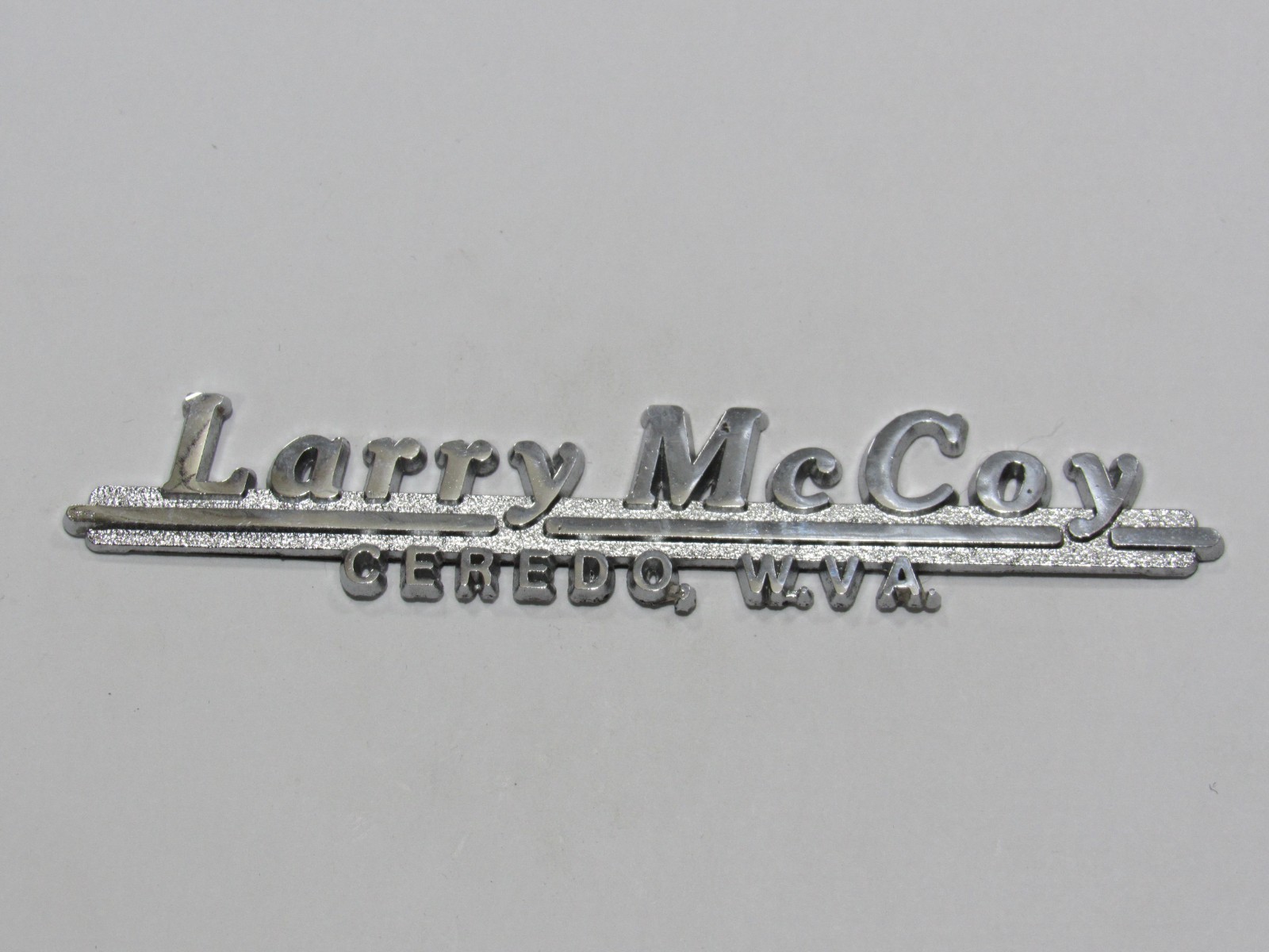 VTG Larry McCoy Auto Ceredo West Virginia Metal Dealership Badge Emblem Tag WV VTG Larry McCoy Auto Ceredo West Virginia Metal Dealership Badge Emblem Tag WV