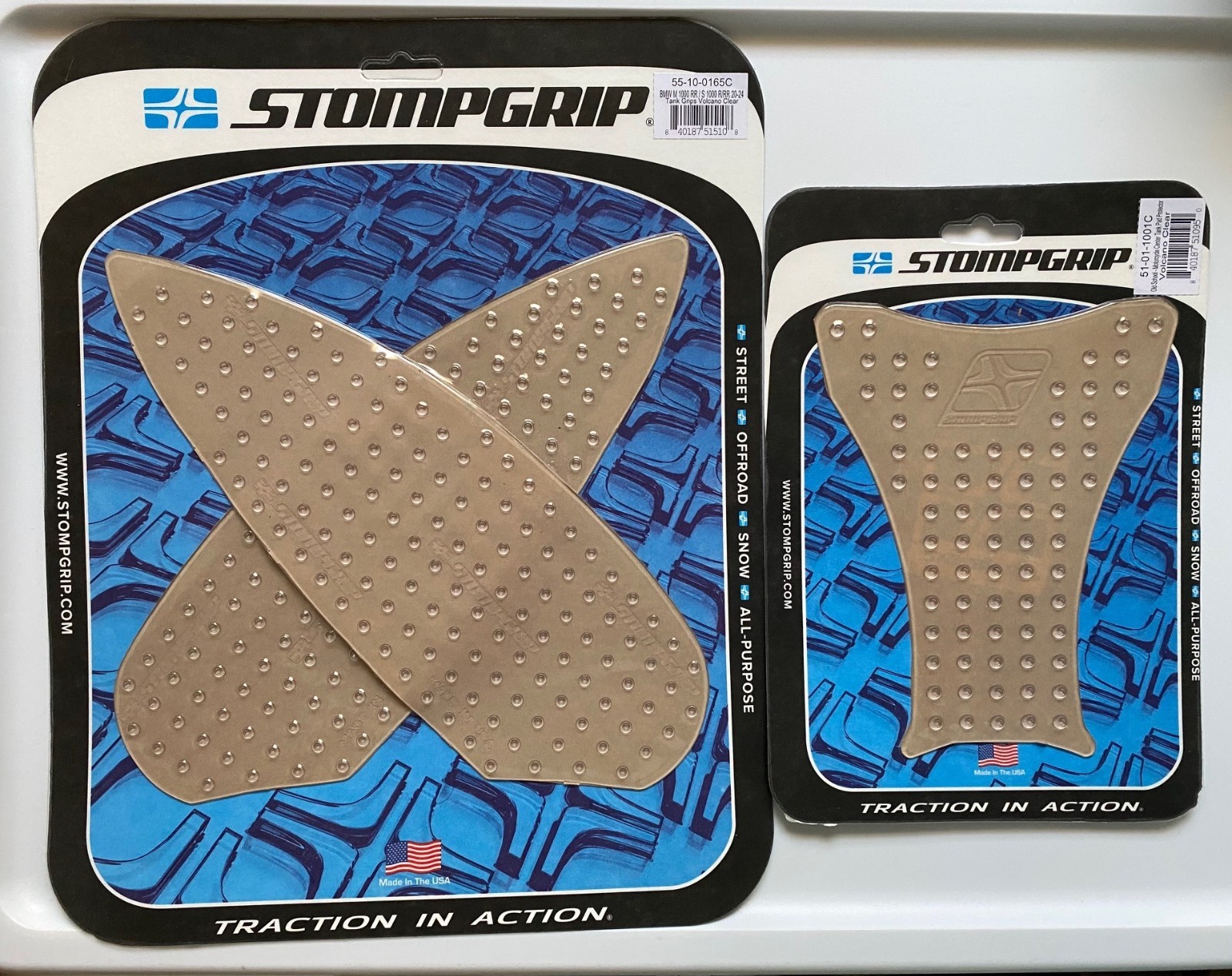 STOMPGRIP TANK PADS & CENTER PAD VOLCANO CLEAR BMW S1000RR 20-26, S1000R 21-26 STOMPGRIP TANK PADS & CENTER PAD VOLCANO CLEAR BMW S1000RR 20-26, S1000R 21-26