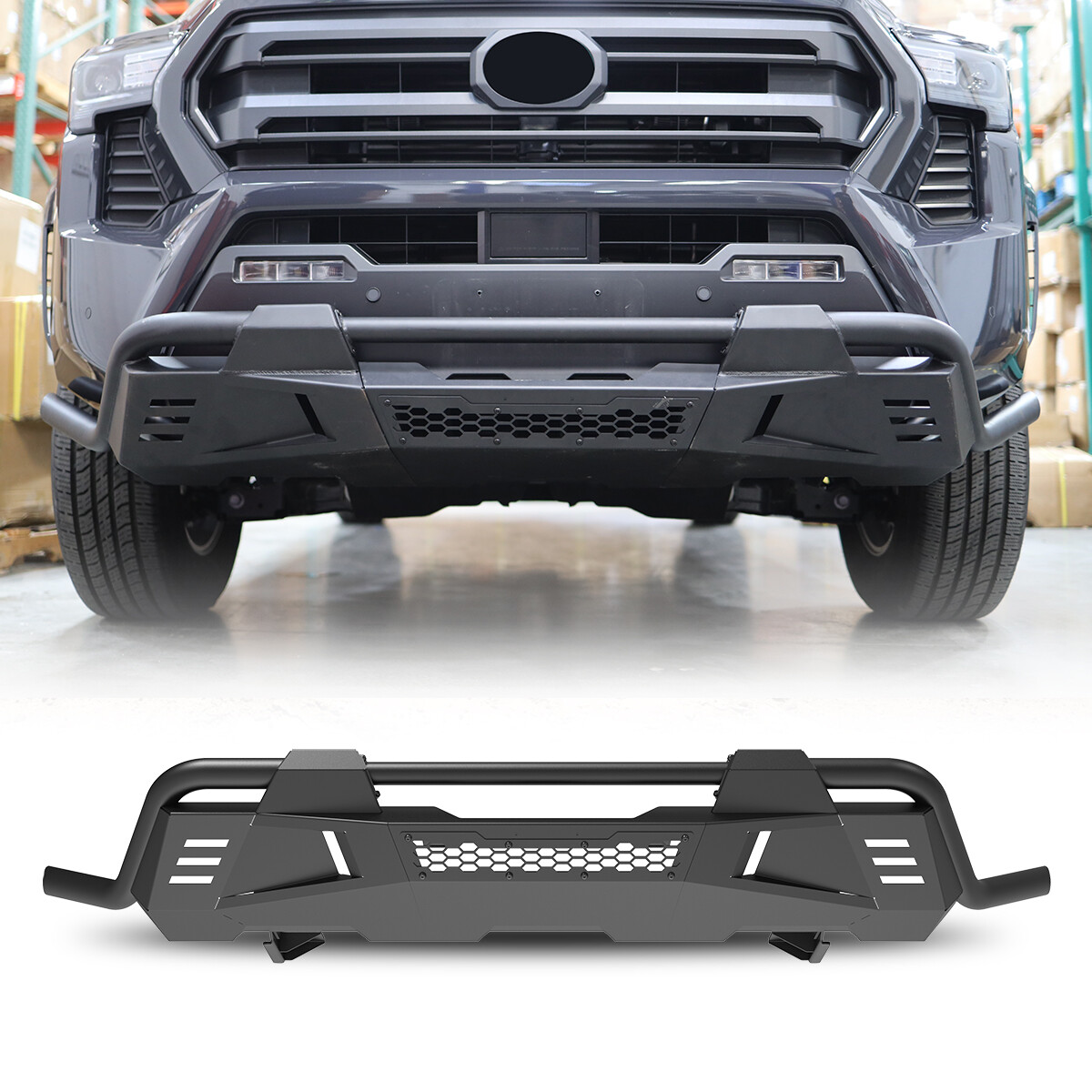 For 2024-2026 Toyota Tacoma Offroad Heavy Duty Black Steel Textured Front Bumper