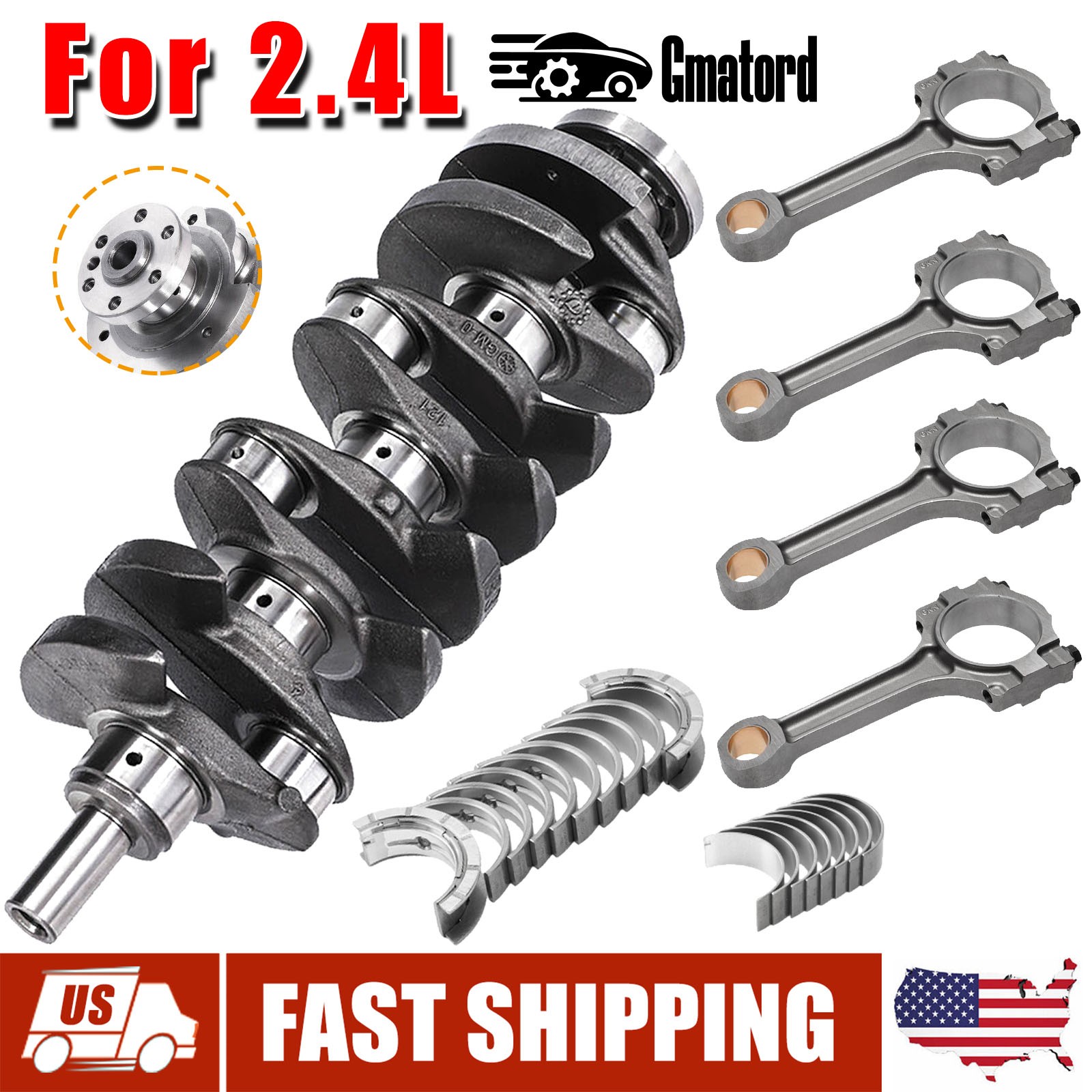 Engine Crankshaft & Con Rods & Bearings Set For Chevry Equinox Buick Regal 2.4L