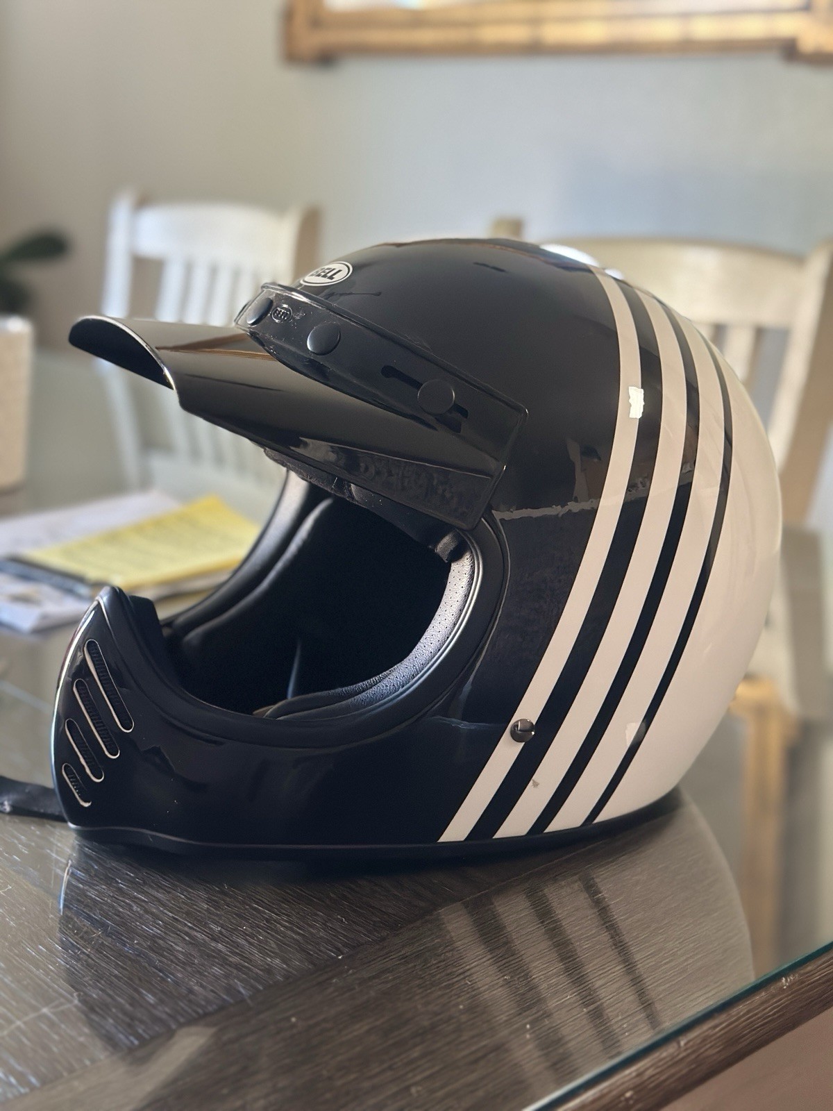 Bell Moto3 Black & White Stripe Motorcycle Helmet Rare Color Size L Bikercore