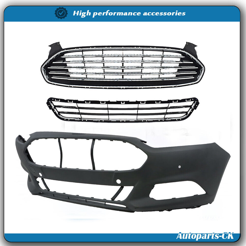 Bumper Cover & Front Grille For 2013-2016 Ford Fusion Upper Lower Primered