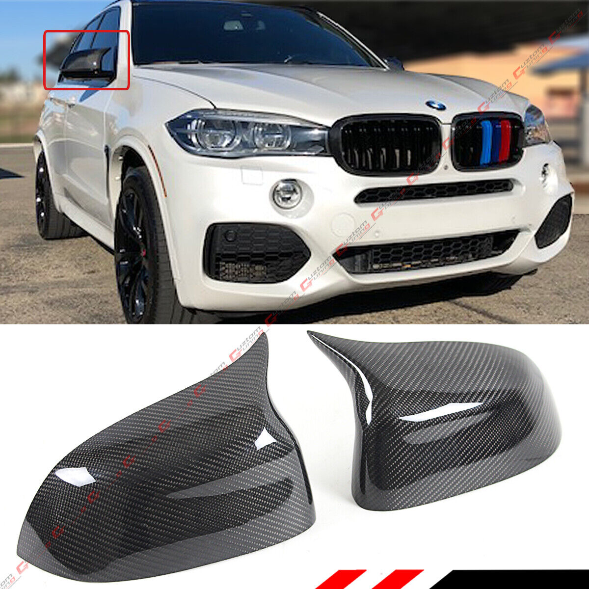 FOR 2015-2018 BMW X5 X6 CARBON FIBER SIDE MIRROR COVER CAPS REPLACEMENT- M STYLE
