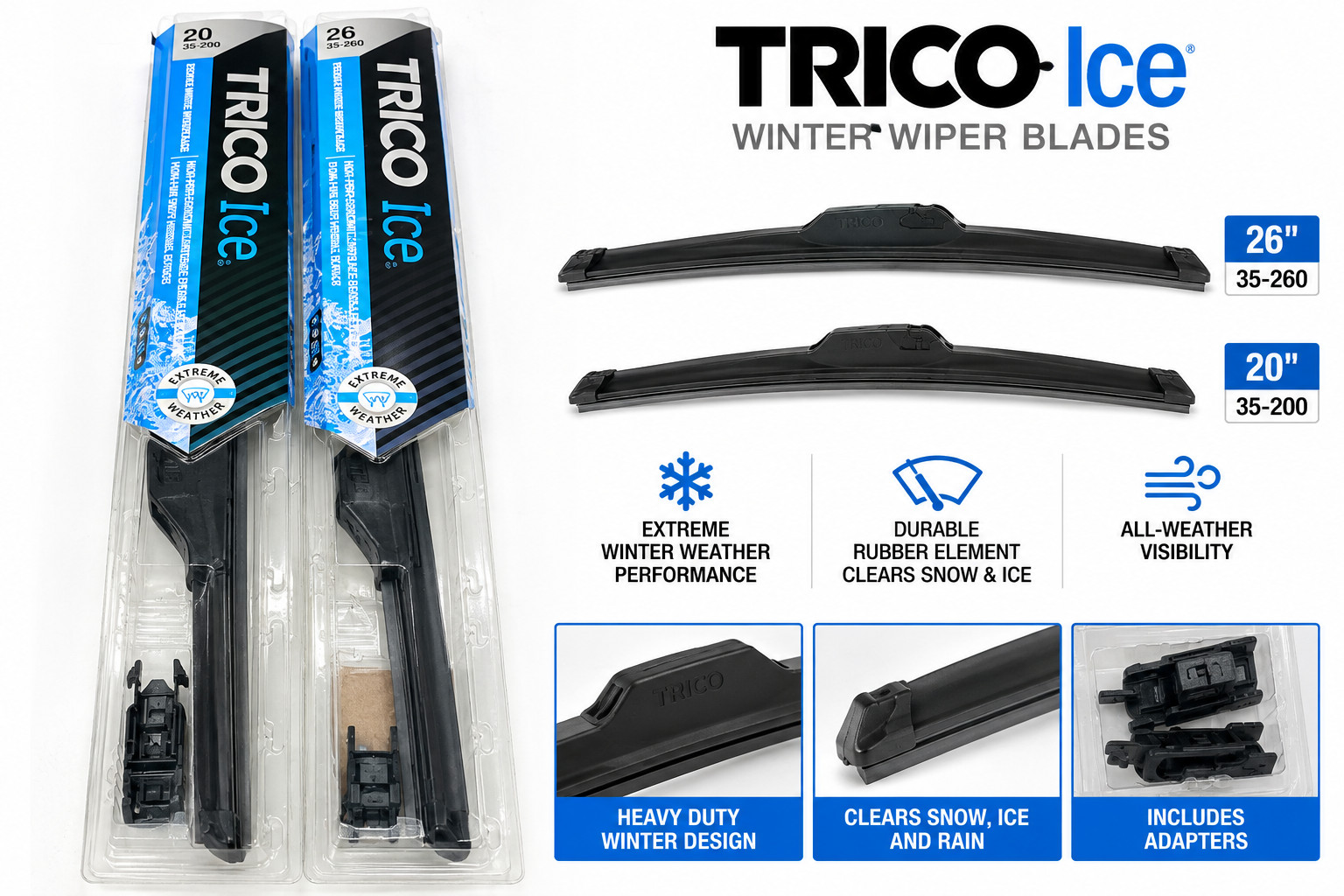 TRICO Ice 35-260 35-200 26” 20” Winter Wiper Blades Set Acura Audi Kia Hyundai