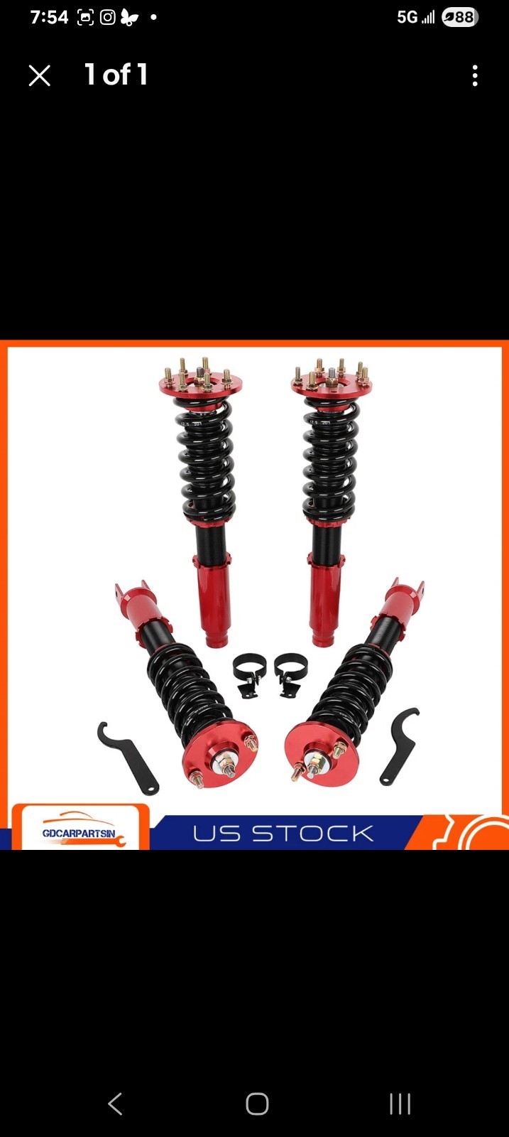 For 2009-14 Acura TL Red Coilovers Struts Shocks Suspension Kits Adj Height New 