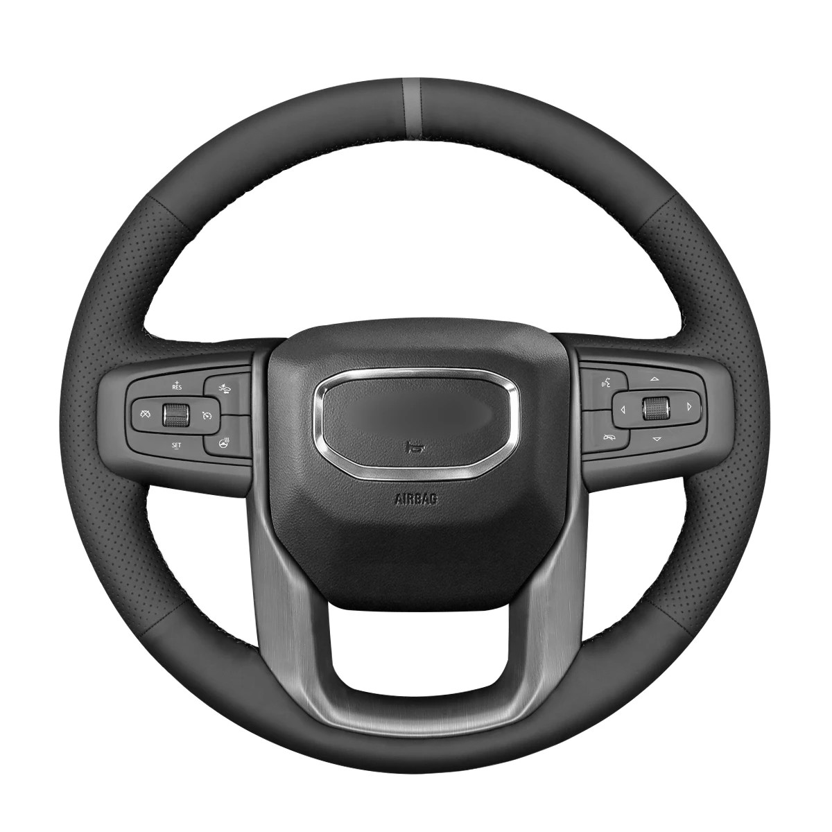 Hand-stitched Black PU Leather Steering Wheel Cover for GMC Sierra 1500 2019-23 Hand-stitched Black PU Leather Steering Wheel Cover for GMC Sierra 1500 2019-23