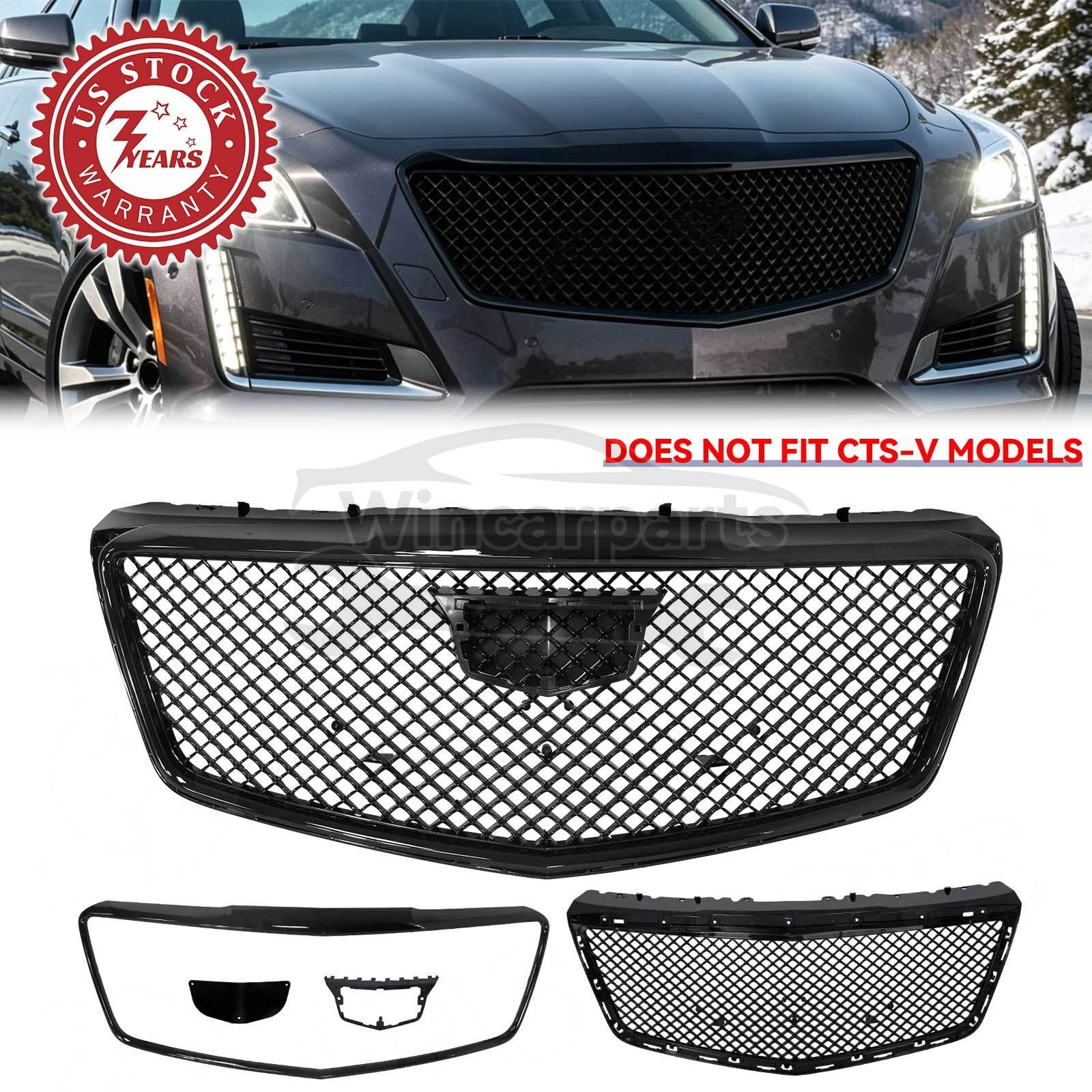 For 2014-2019 Cadillac CTS Sedan Front Bumper Upper Grille W/ Trim Glossy Black