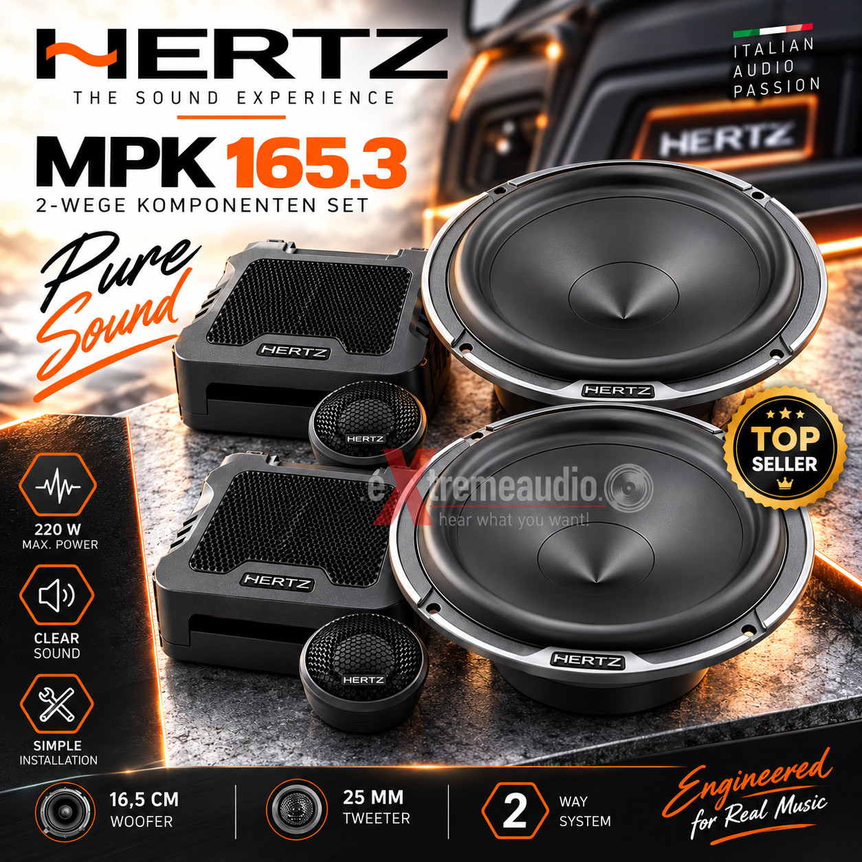 HERTZ MPK 165.3 Set 16.5cm 2-way component speakers 110 watts RMS 4 ohms