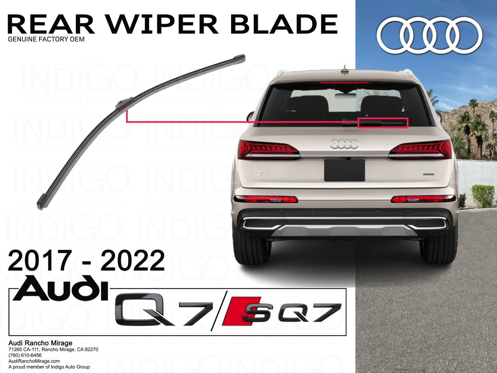 2017-2022 AUDI Q7 + SQ7 Genuine Audi REAR Wiper Blade 4M0-955-425-A