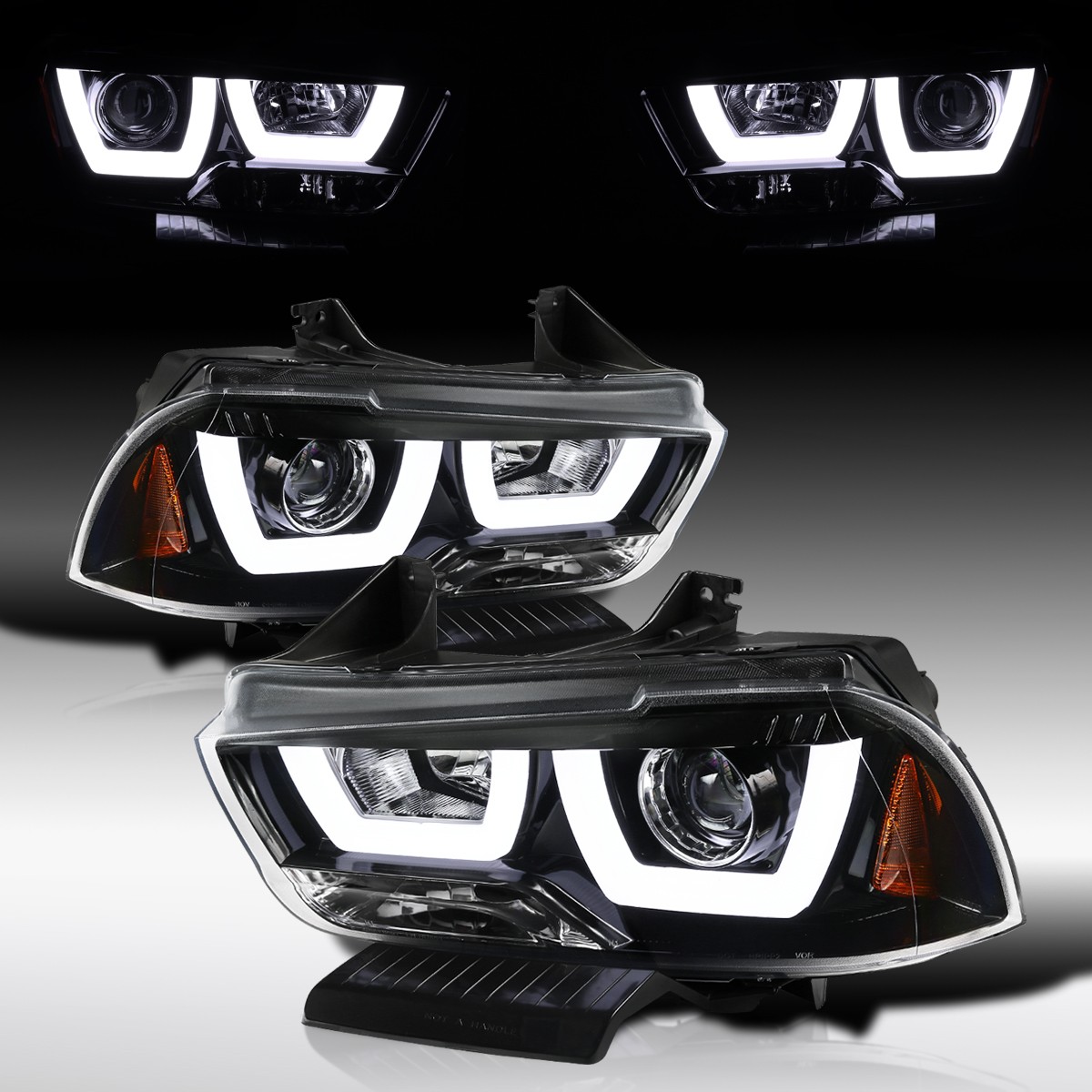Fit 2011-2014 Dodge Charger Slick Black LED Tube Projector Headlights Lamp 11-14