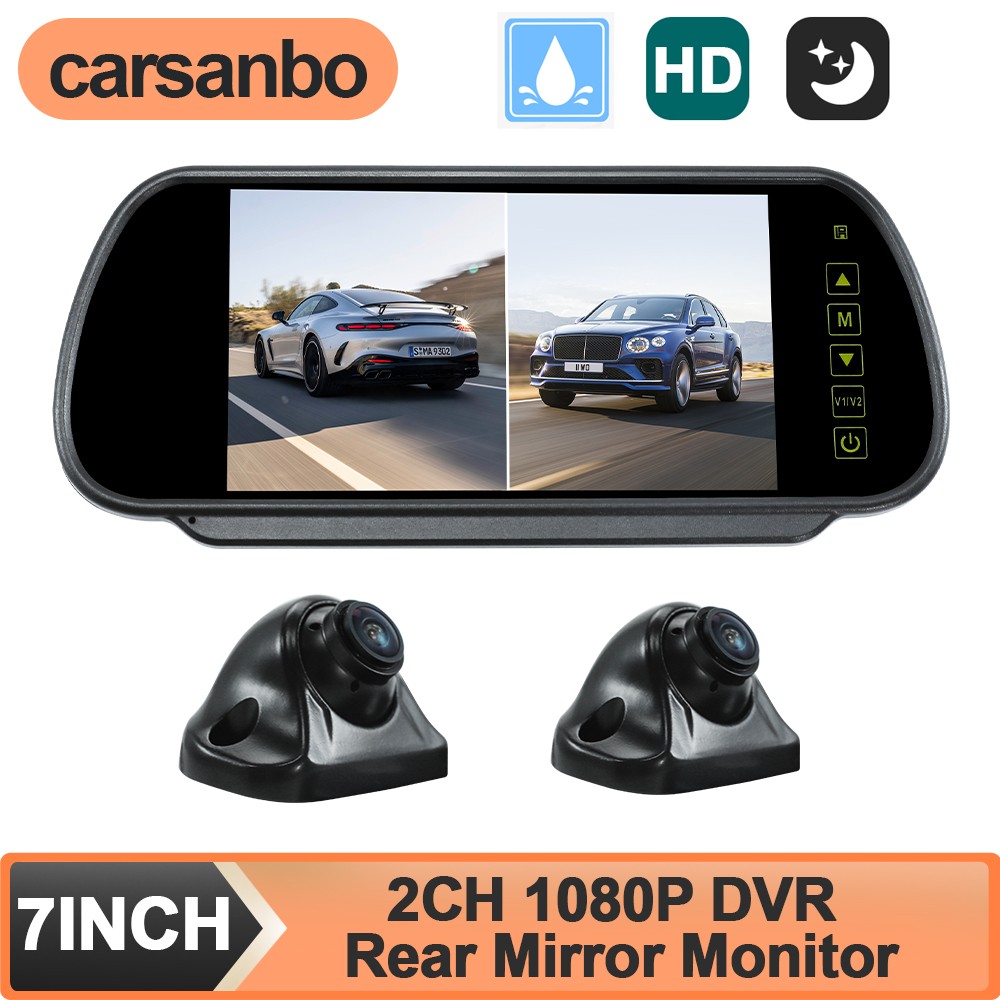 7 Inch Rearview Mirror Monitor + 2xCamera Kit w/15M Cable 2CH Input Clip-on Type