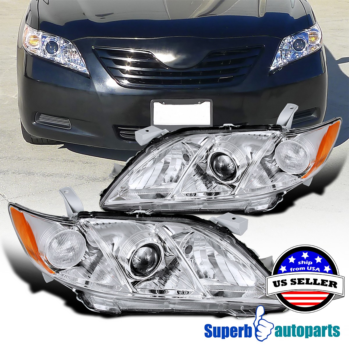 Fits 2007-2009 Toyota Camry Projector Headlights Head Lamps Left+Right 07-09 Fits 2007-2009 Toyota Camry Projector Headlights Head Lamps Left+Right 07-09