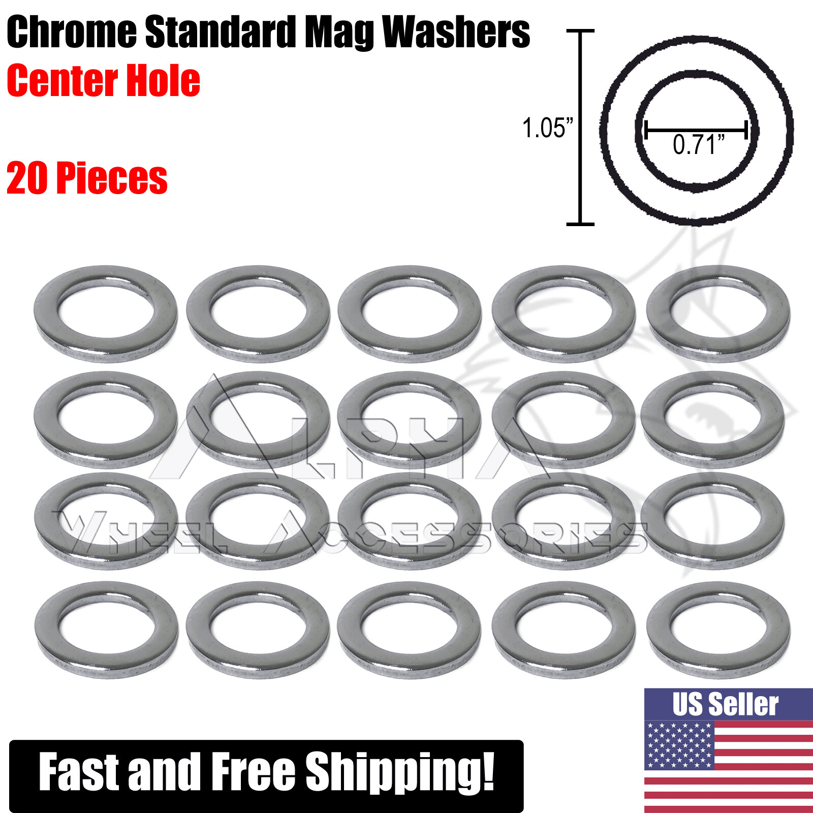 20Pc Chrome Standard Wheel Washers Center Hole For Mag Seat Lug Nuts