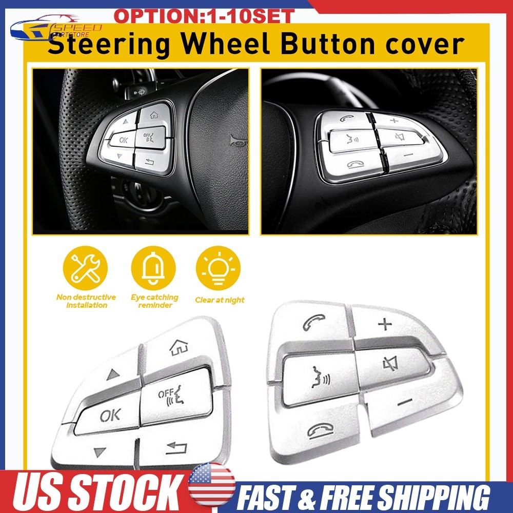 Silver Steering Wheel Button sticker covers For Mercedes Benz GLS 16-19 1-10Set