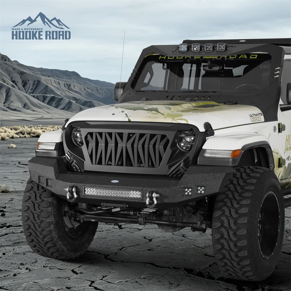 Fit 18-26 Jeep Wrangler JL & Gladiator JT Off-road Front Bumper w/ LED Light Bar