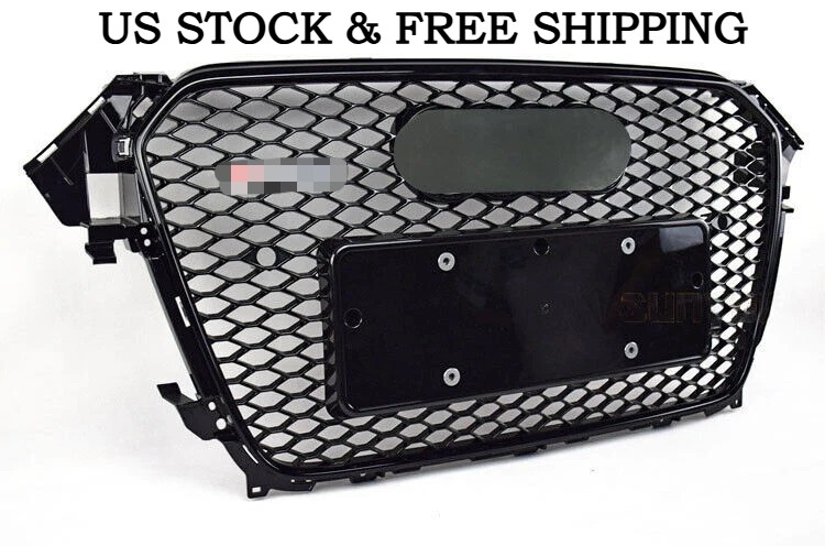 For Audi A4 S4 B8.5 2013-2016 Gloss Black Honeycomb Front Mesh Grille RS4 Style