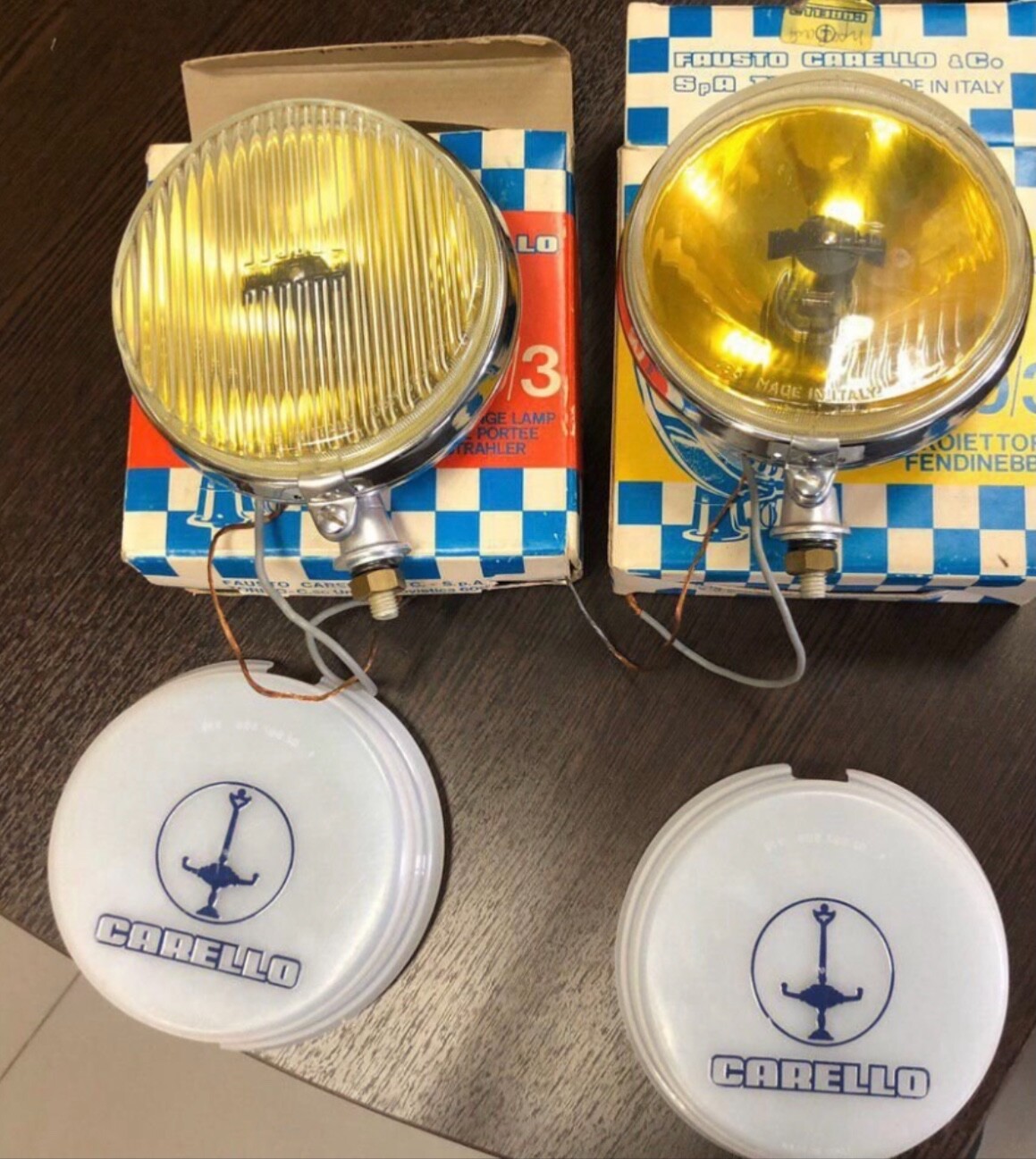 NOS Carello Fog lights Brand New chrome Yellow Italian Fog Lights 