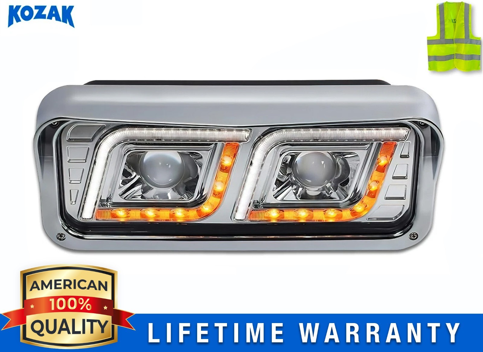 LED DRL DUAL Chrome Projector Headlight Left Side WESTERN STAR 6900 4900 4800.