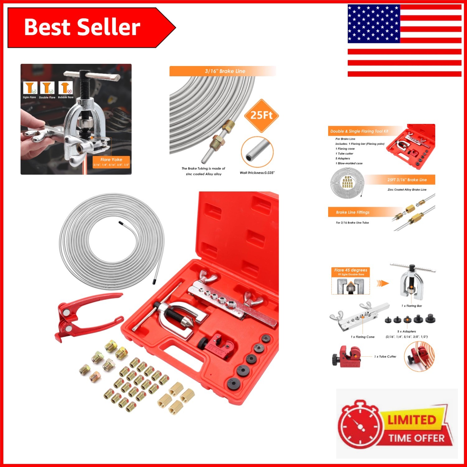 All-in-One 25 ft Brake Line Kit - Zinc Coated Alloy with Simple Installation
