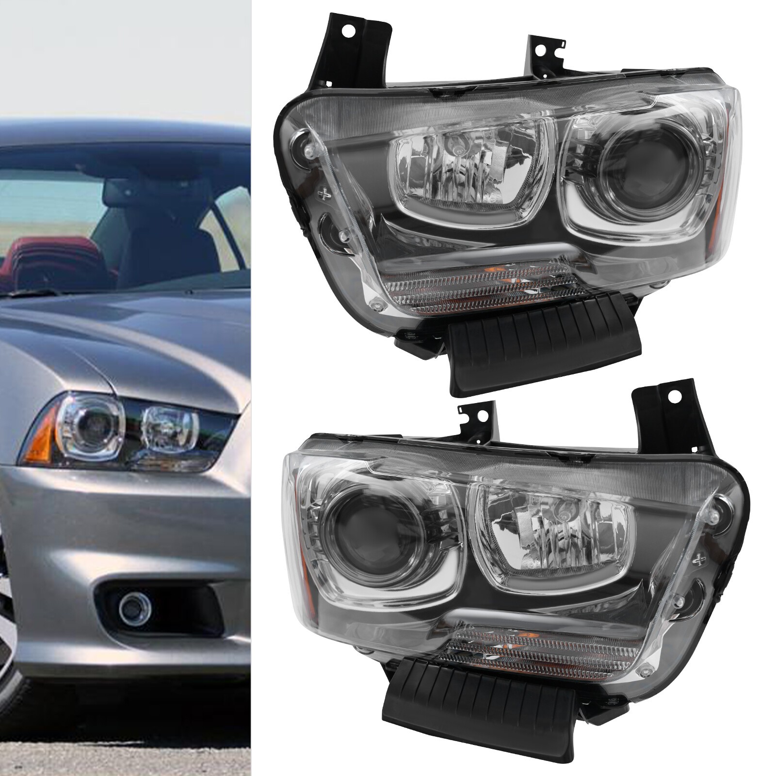For 2011-2014 Dodge Charger Xenon/HID Headlight Headlamps w/Bulb Left+Right Side