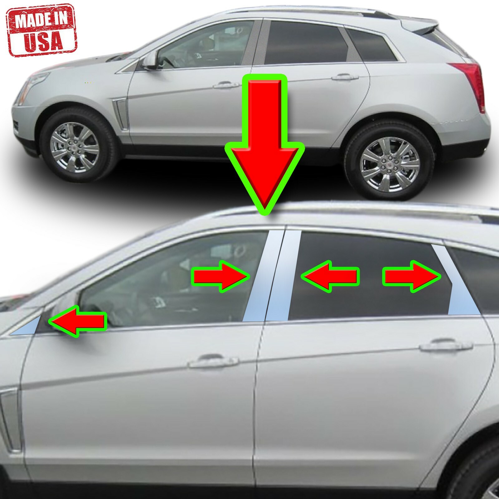 Chrome Pillar Trim for Cadillac SRX 10-17 8pc Set Door Cover Mirrored Post Chrome Pillar Trim for Cadillac SRX 10-17 8pc Set Door Cover Mirrored Post