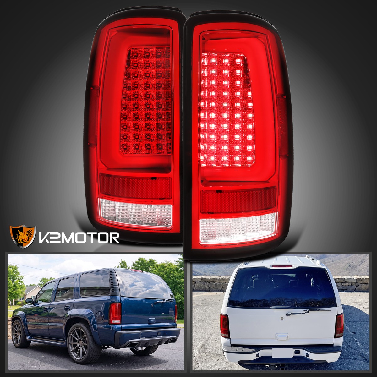 Fit 2000-2006 Chevy Suburban Tahoe GMC Yukon LED Tube Tail Lights Red Left+Right Fit 2000-2006 Chevy Suburban Tahoe GMC Yukon LED Tube Tail Lights Red Left+Right