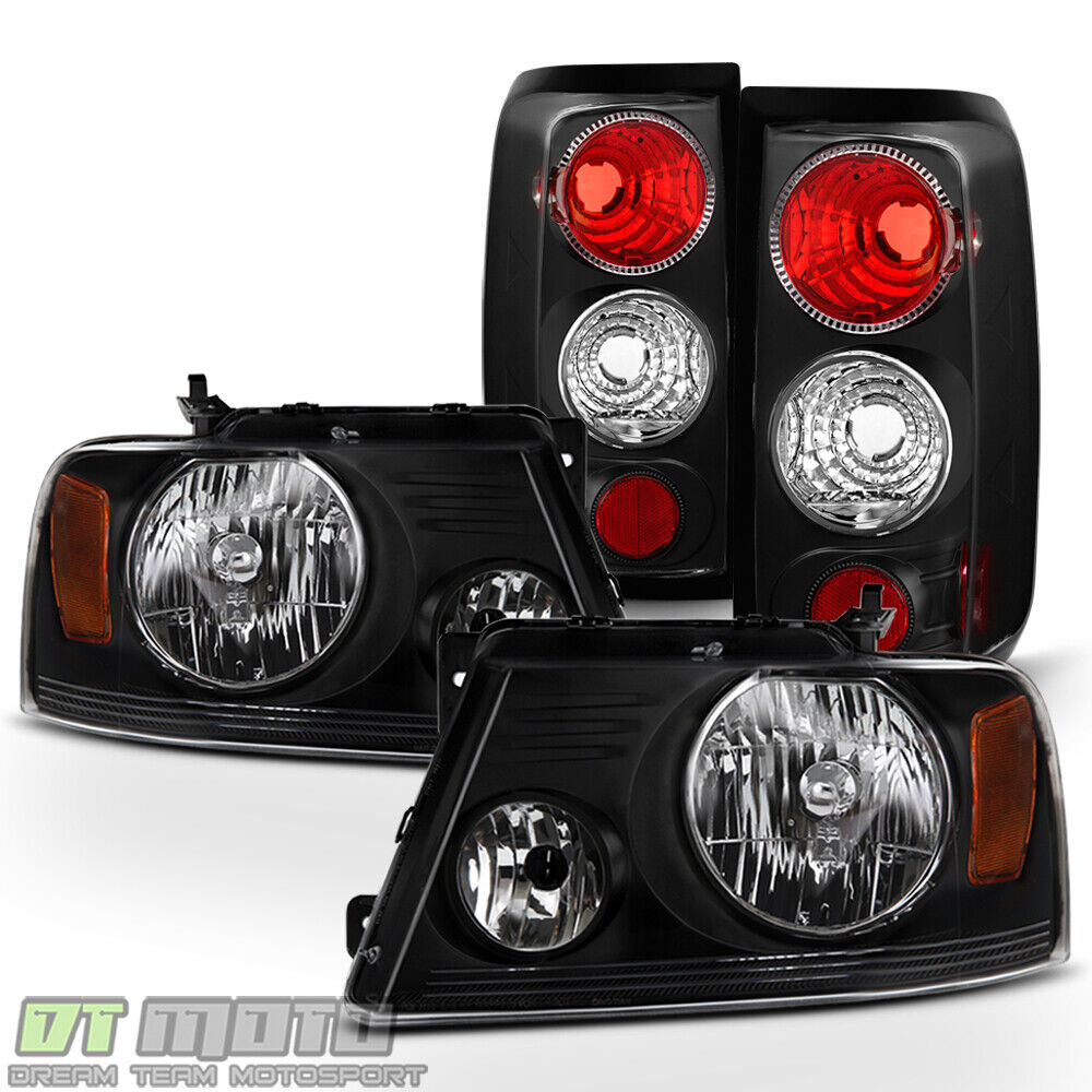 Black 2004-2008 Ford F150 Headlights Headlamps+Styleside Tail Lights Left+Right