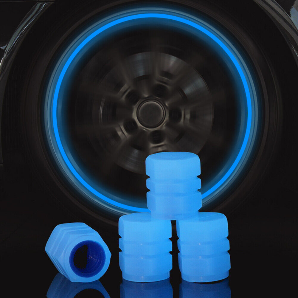 8x Luminous Tire Valve Cap Stem Lights Glow in the Dark Ring Glowing Screw Cover