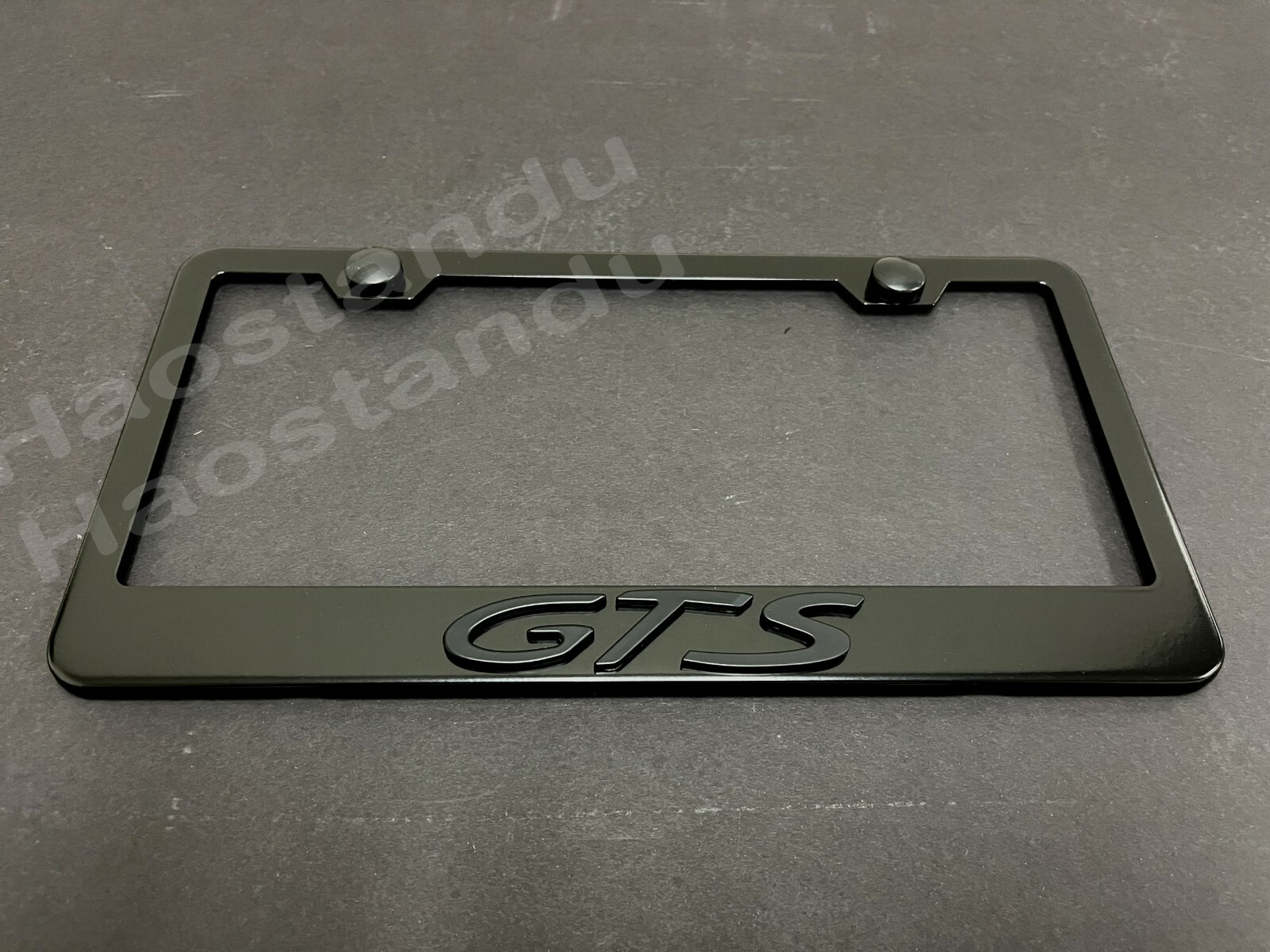 1x (Black) GTS 3D Emblem BLACK Stainless License Plate Frame RUST FREE + S.Caps