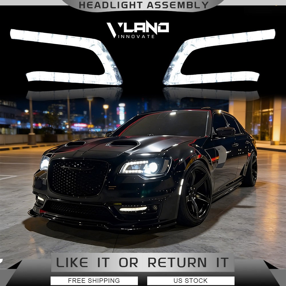 Pair VLAND For 2011-2023 Chrysler 300 Black LED DRL Projector Headlights Front