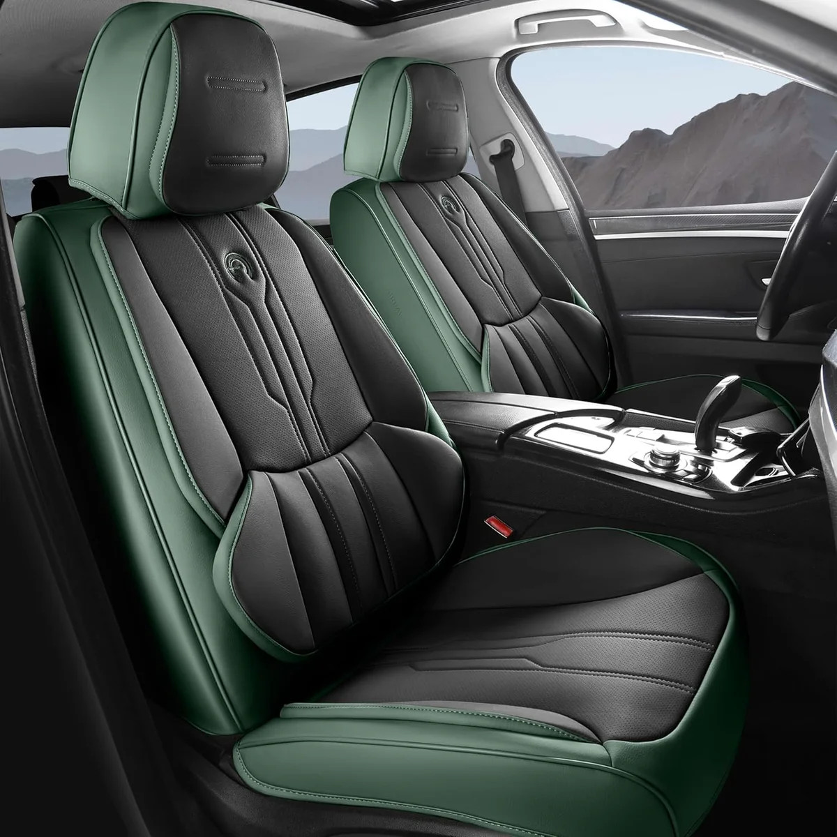 Universal Fit - Black/Green Puffy Seat Covers (Full Set)