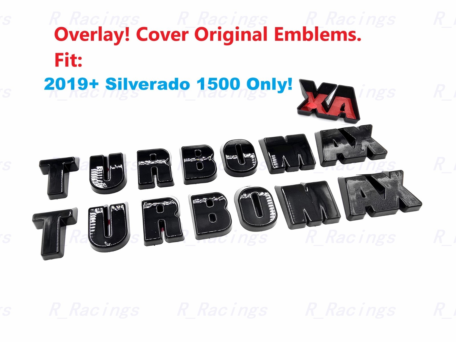 2PCS OVERLAY Gloss Black Fender TurboMax Turbo Max Emblem 2019+ Silverado 1500